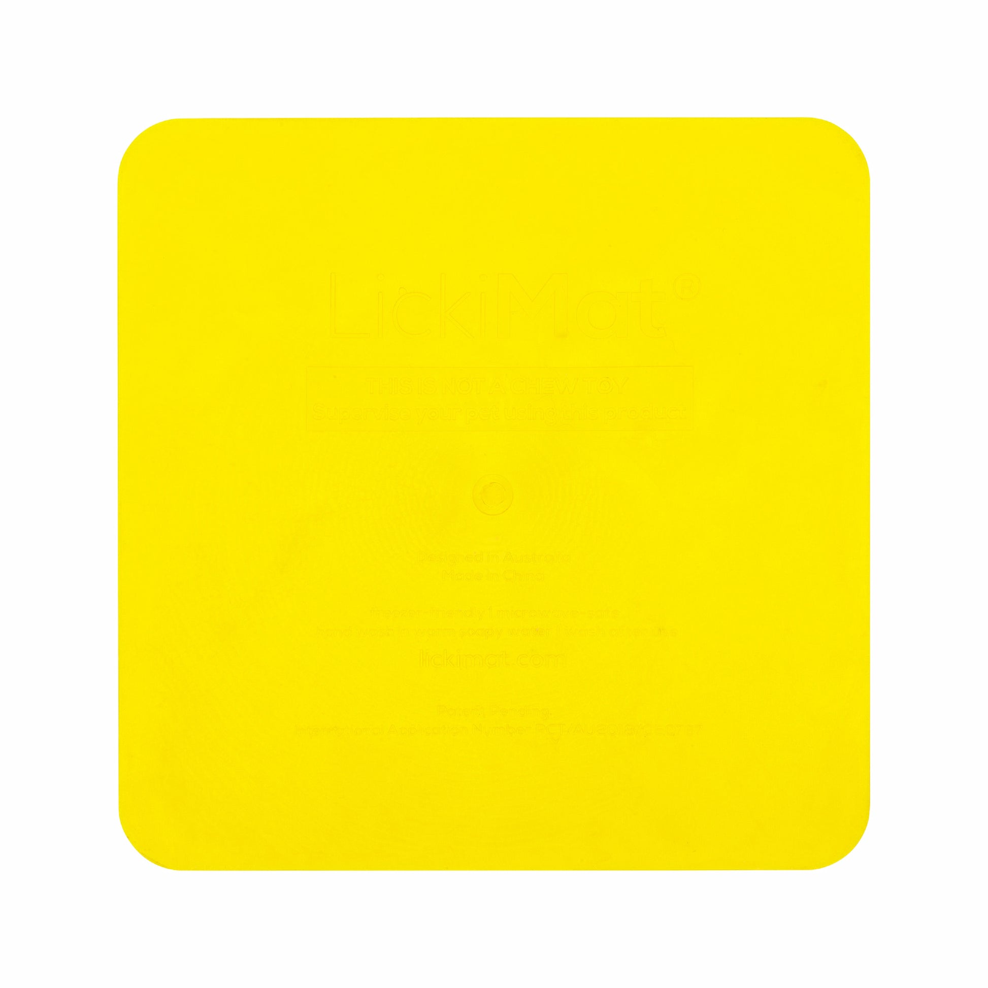 Yellow LickiMat® Catster™ – The Original Slow Feeder Lick Mat for Cats (rear) on white background