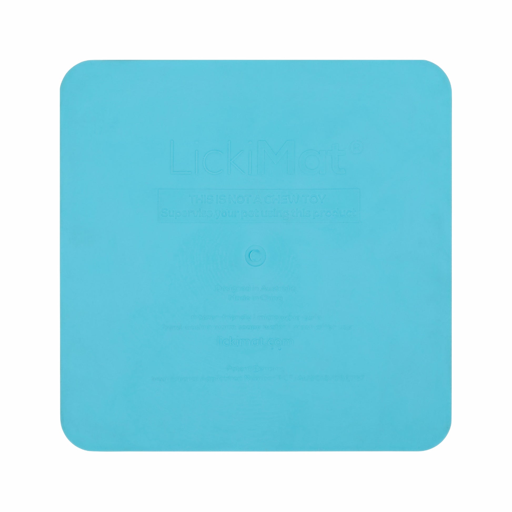 Turquoise LickiMat® Catster™ – The Original Slow Feeder Lick Mat for Cats (rear) on white background