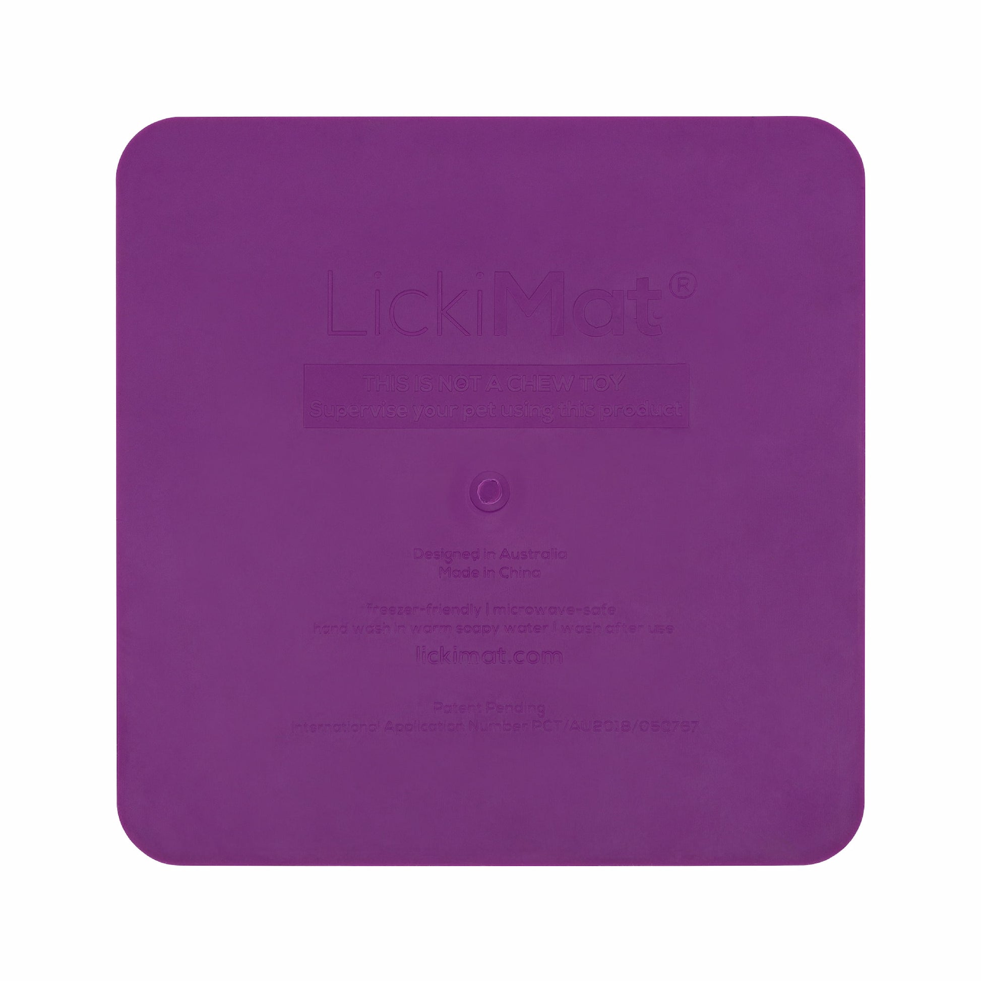 Purple LickiMat® Catster™ – The Original Slow Feeder Lick Mat for Cats (rear) on white background