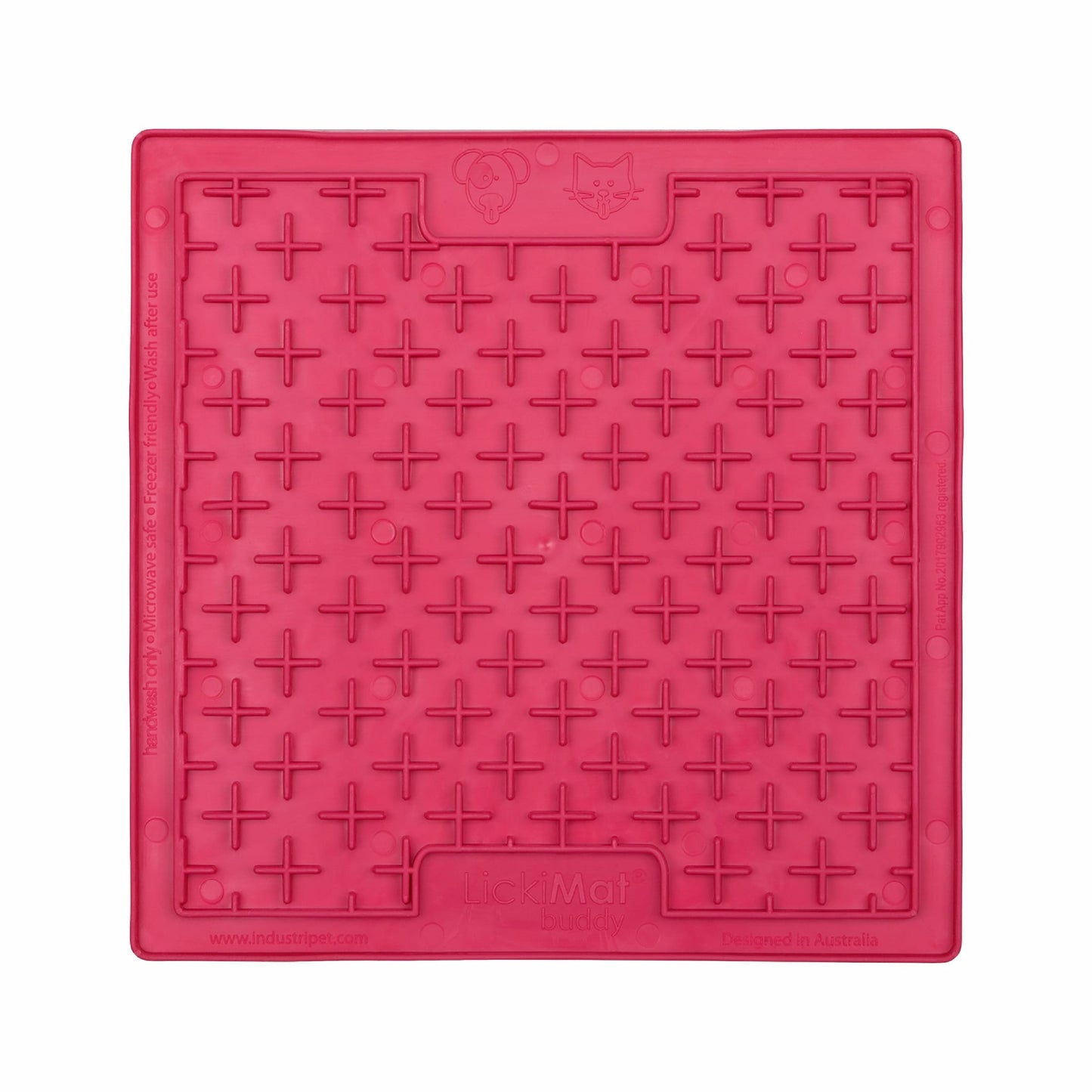 Pink LickiMat® Buddy™ for Cats – The Original Slow Feeder Lick Mat (front) on white background