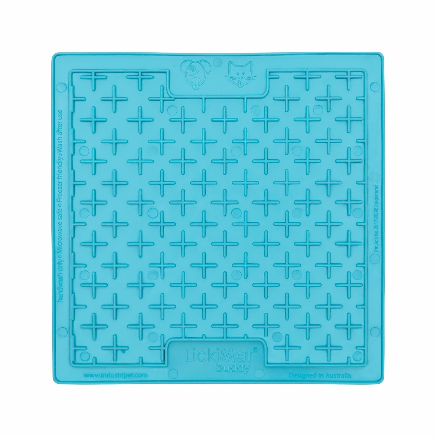 Turquoise LickiMat® Buddy™ for Cats – The Original Slow Feeder Lick Mat (front) on white background