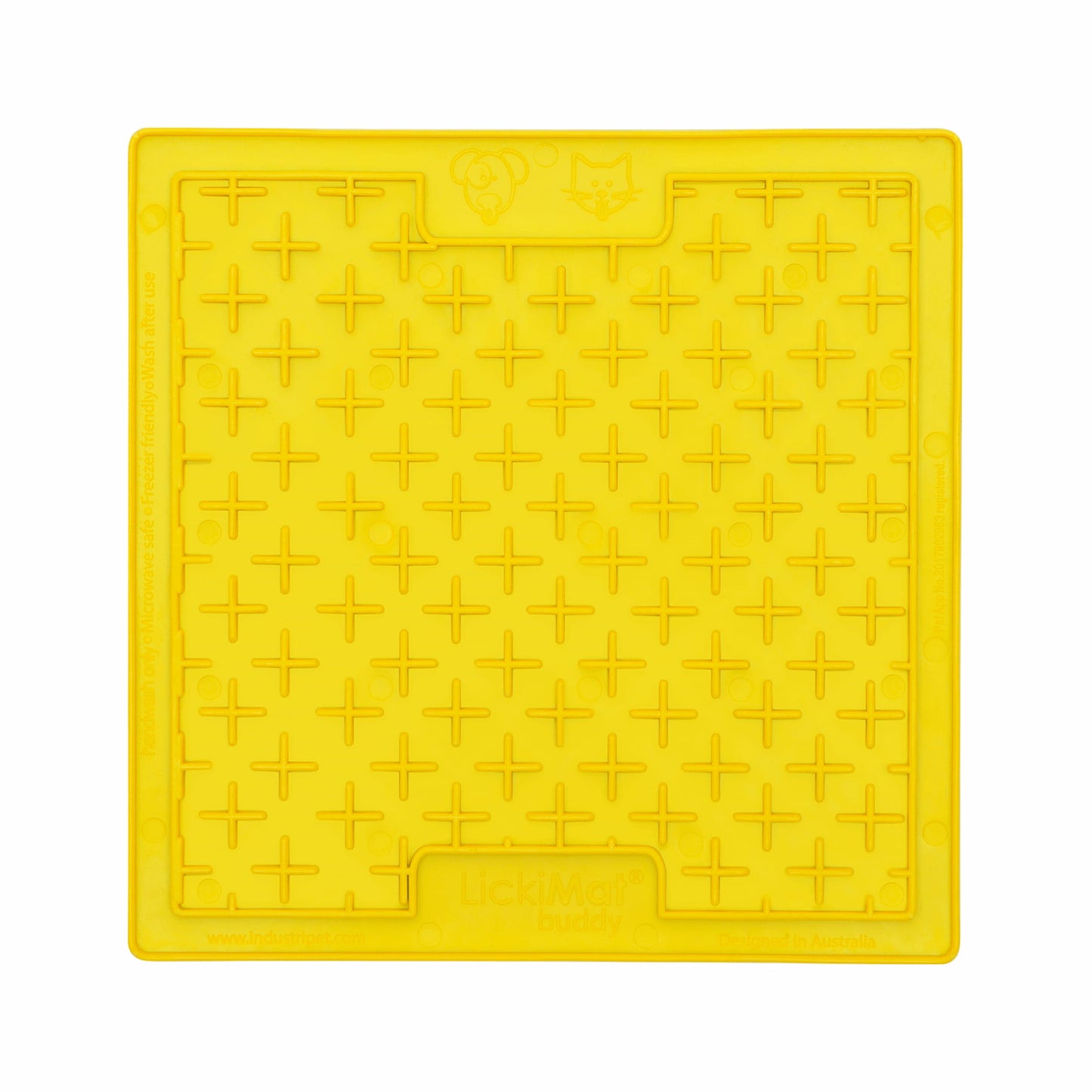 Yellow LickiMat® Classic Buddy™ – Original Slow Feeder Lick Mat for Dogs (front) on a white background