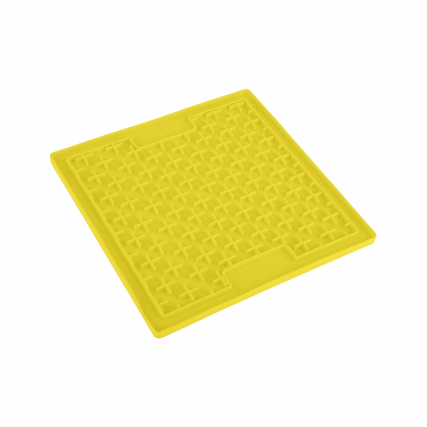 Yellow LickiMat® Classic Buddy™ – Original Slow Feeder Lick Mat for Dogs (side) on a white background