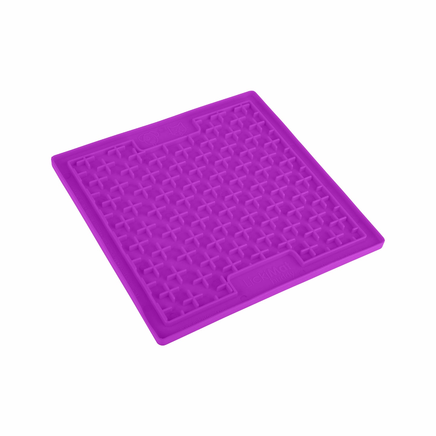 Purple LickiMat® Classic Buddy™ – Original Slow Feeder Lick Mat for Dogs (side) on a white background