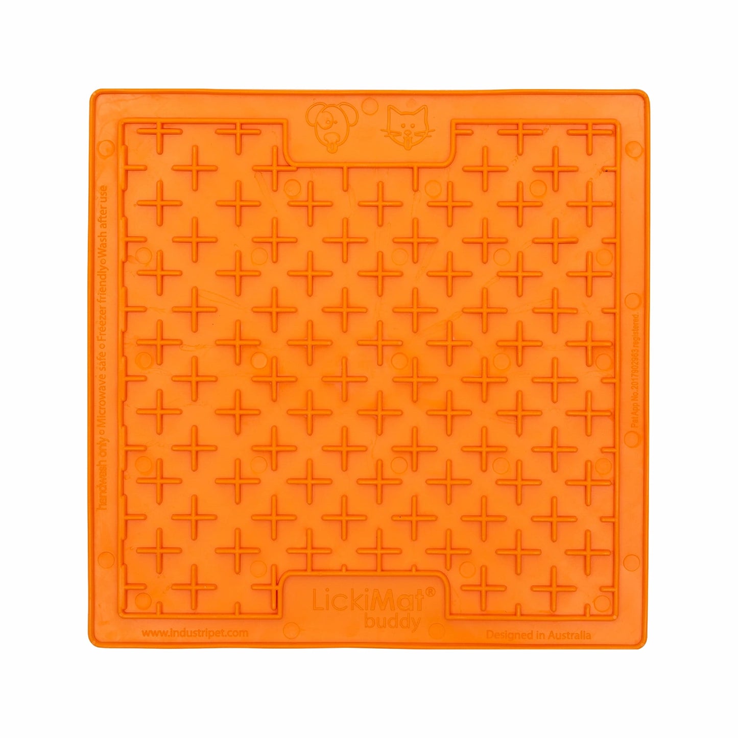 Orange LickiMat® Classic Buddy™ – Original Slow Feeder Lick Mat for Dogs (front) on a white background