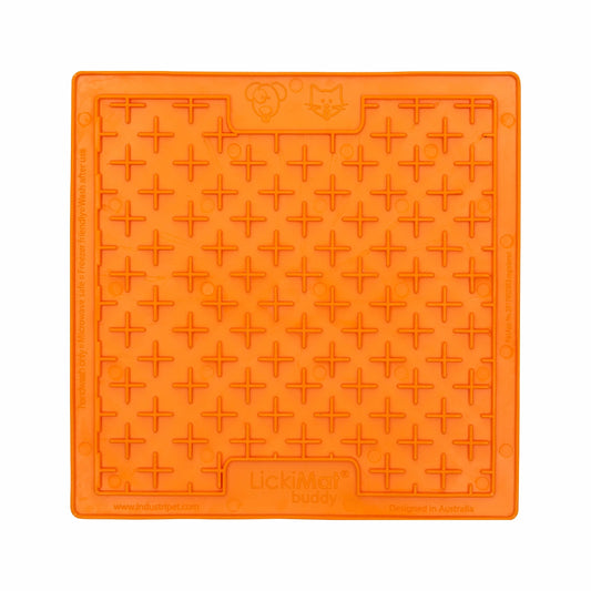 Orange LickiMat® Classic Buddy™ – Original Slow Feeder Lick Mat for Dogs (front) on a white background