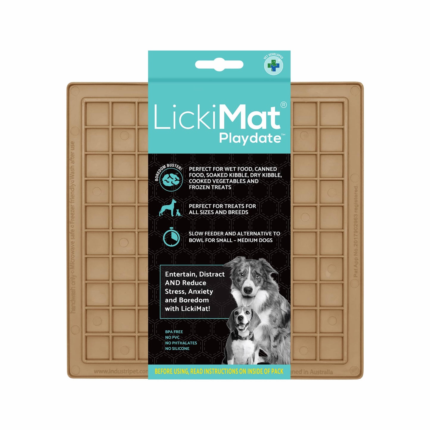 Coffee LickiMat Classic Playdate™ – Original Slow Feeder Lick Mat for Dogs (label) on white background