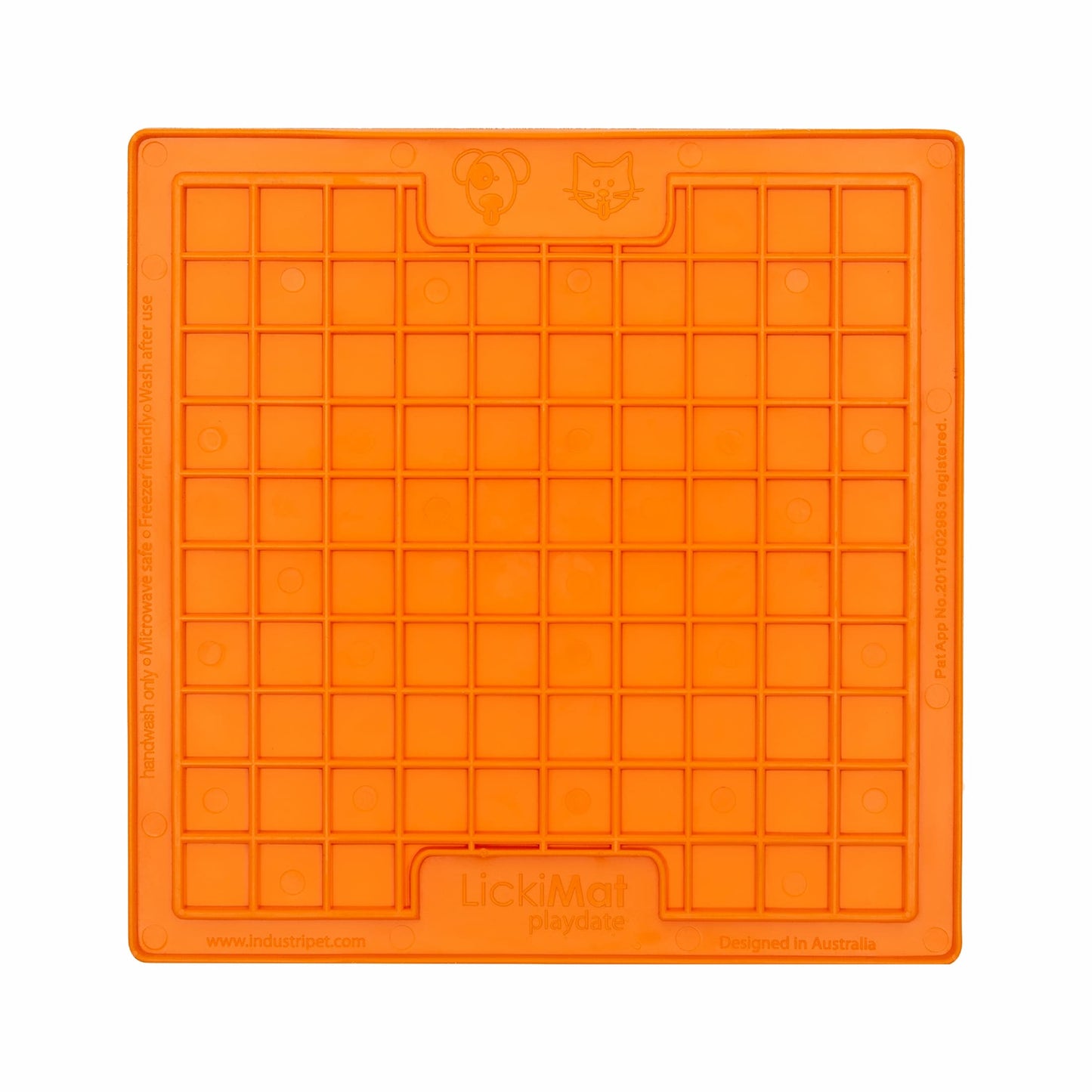 Orange LickiMat Classic Playdate™ – Original Slow Feeder Lick Mat for Dogs (front) on white background
