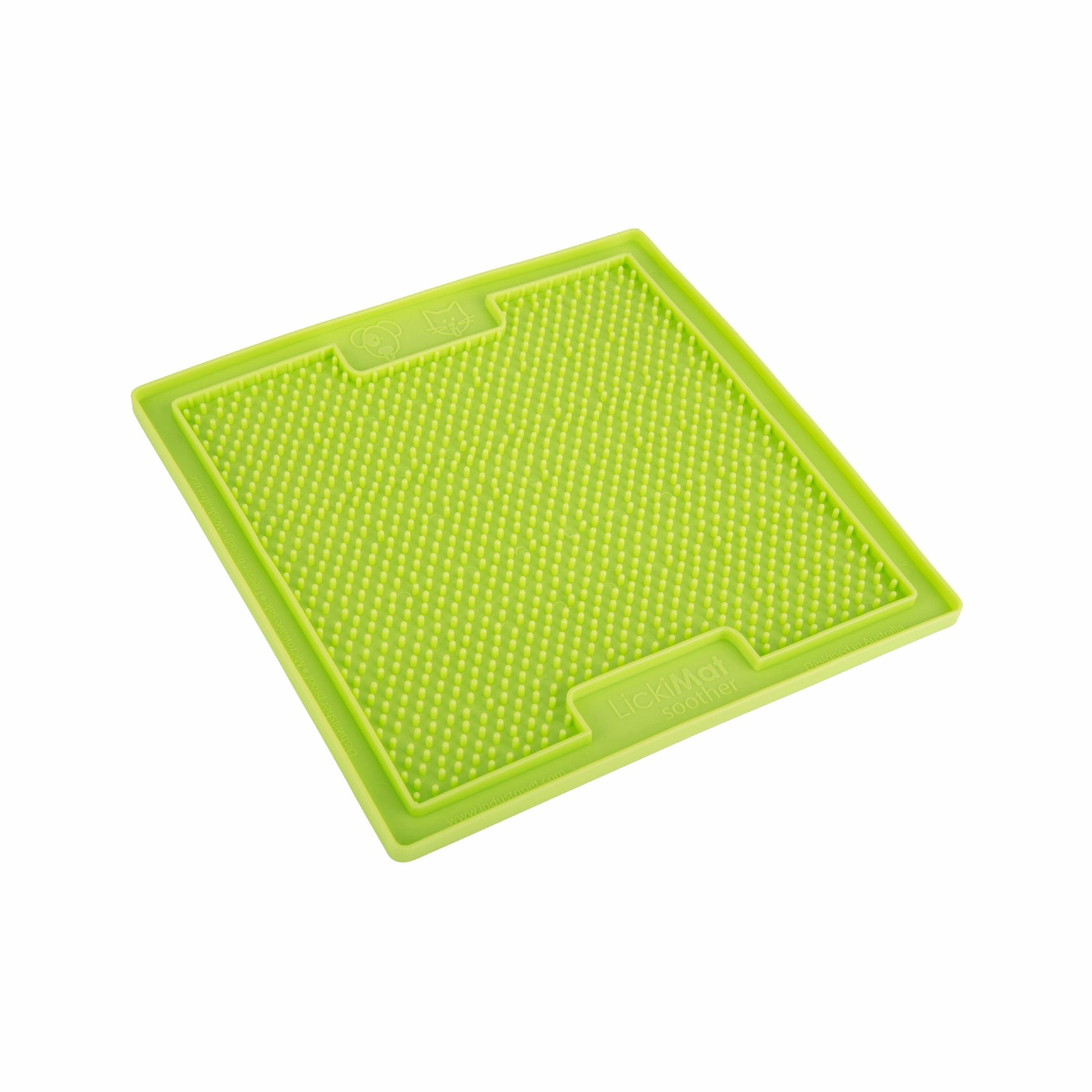 Green LickiMat® Classic Soother™ – Original Slow Feeder Lick Mat for Dogs (side) on a white background