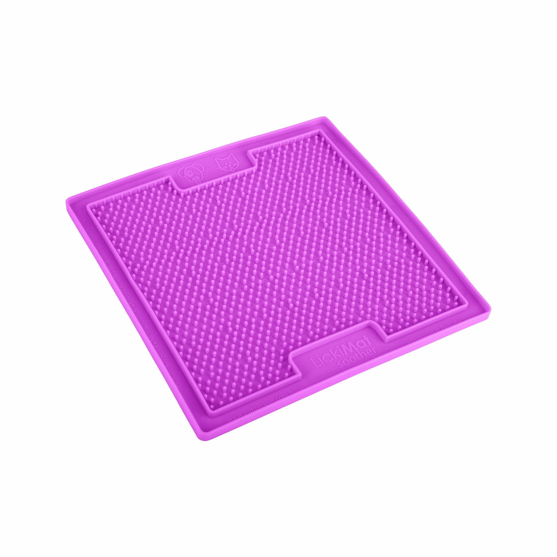 Purple LickiMat® Classic Soother™ – Original Slow Feeder Lick Mat for Dogs (side) on a white background