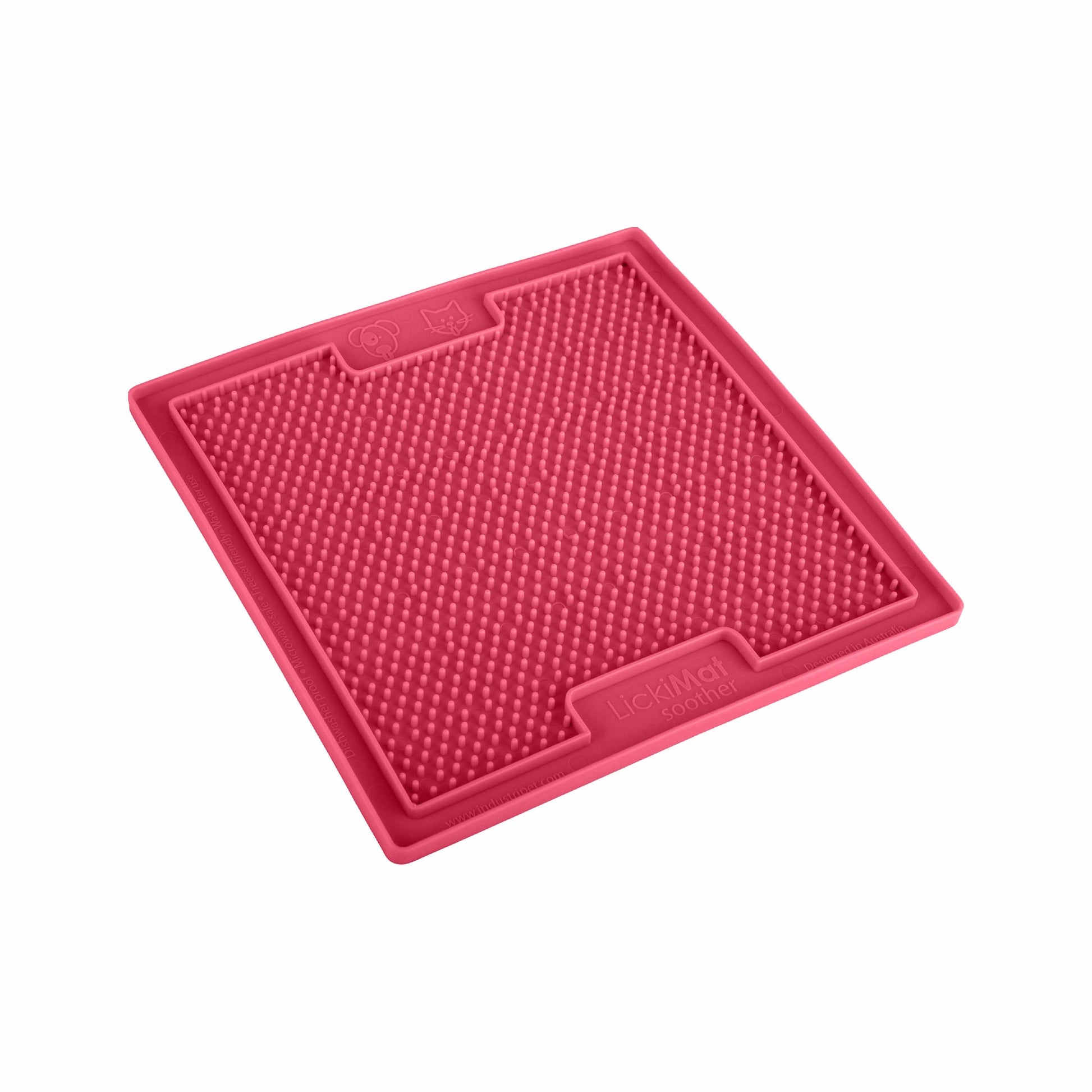 Pink LickiMat® Classic Soother™ – Original Slow Feeder Lick Mat for Dogs (side) on a white background
