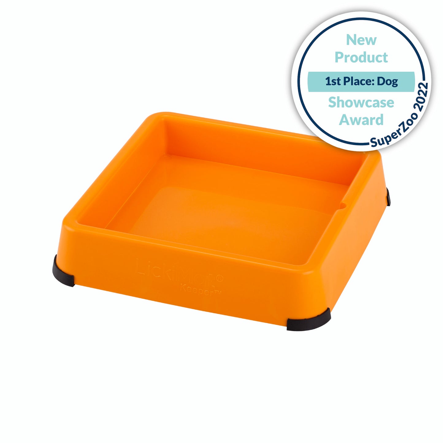 Orange LickiMat® Keeper™ – Non-Slip Holder & Dog Bowl for LickiMats® (side) by white background