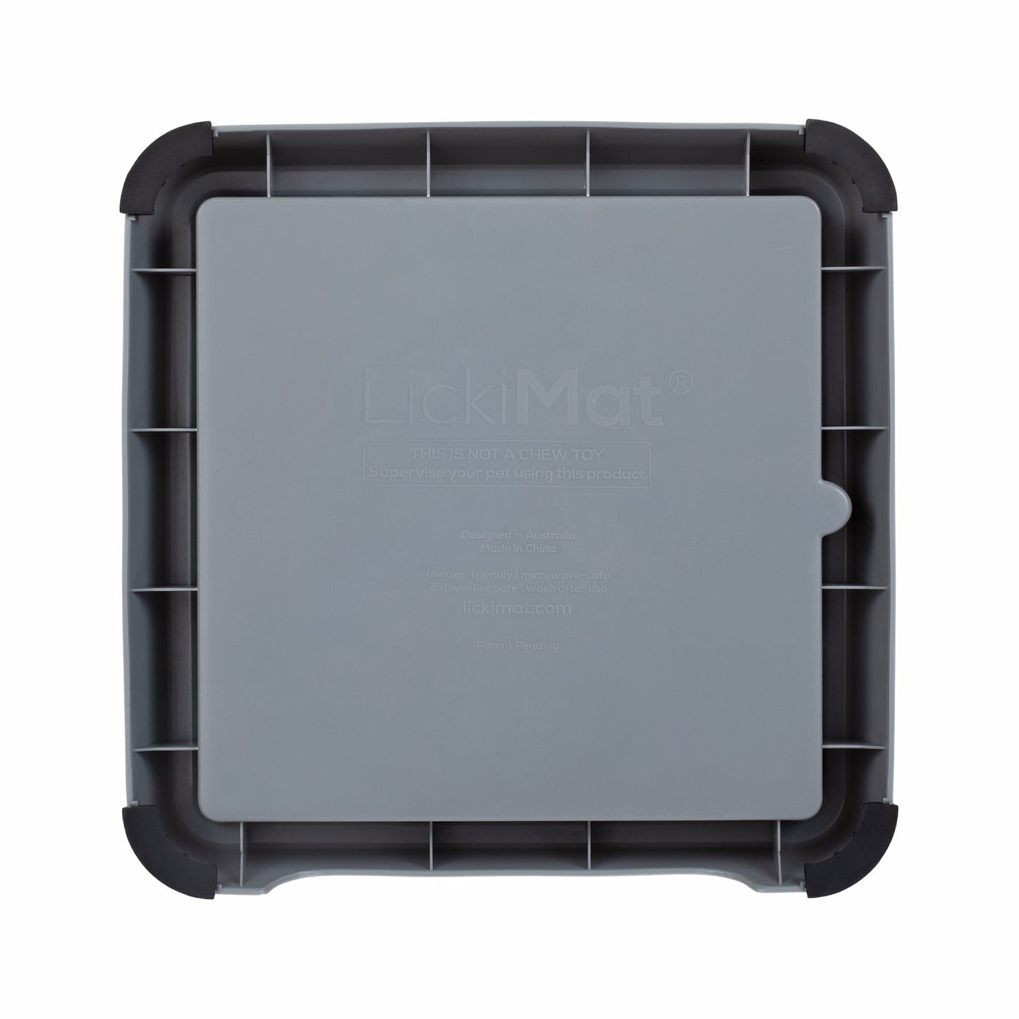 Grey LickiMat® Keeper™ – Non-Slip Holder & Dog Bowl for LickiMats® (rear) on white background