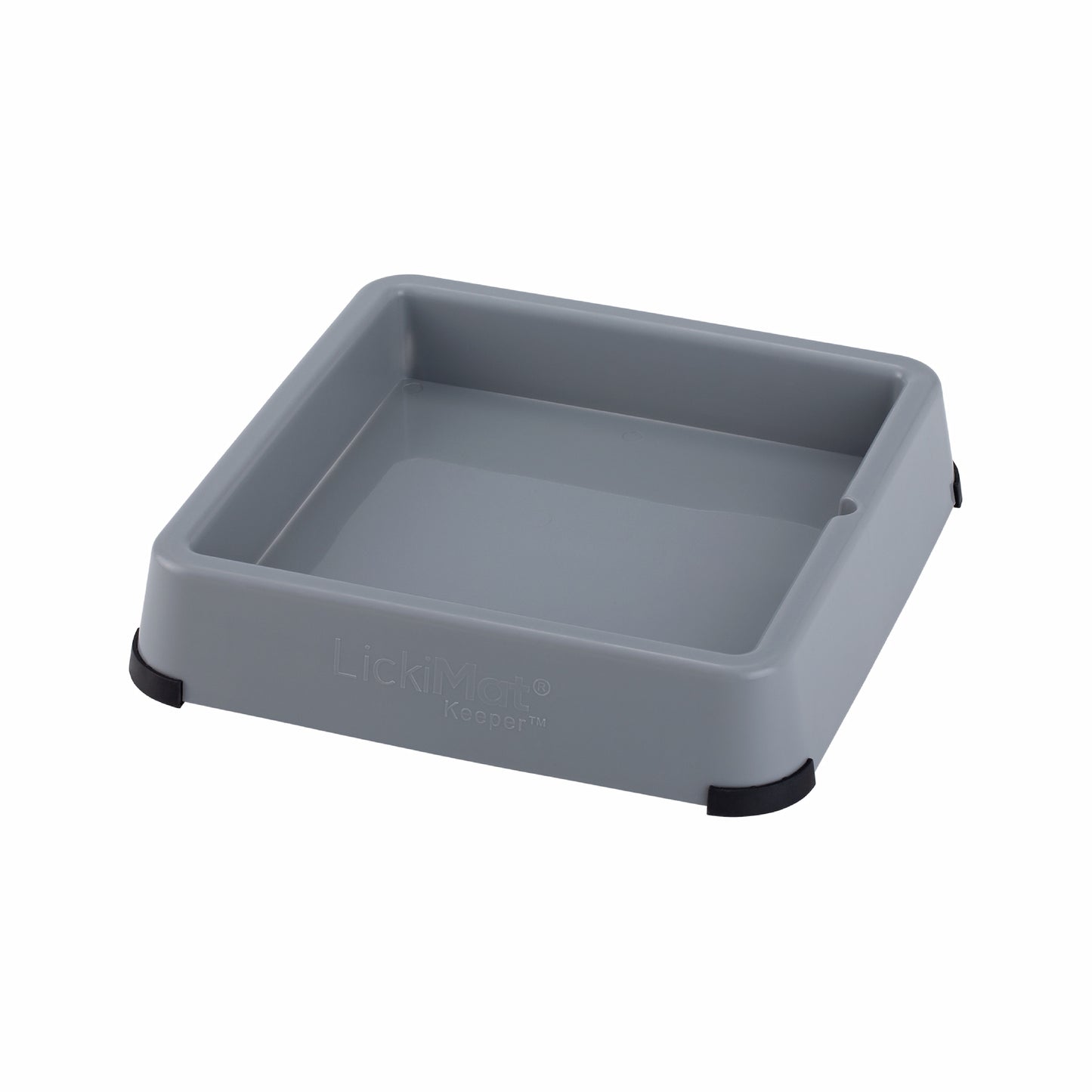 Grey LickiMat® Keeper™ – Non-Slip Holder & Dog Bowl for LickiMats® (side) on white background