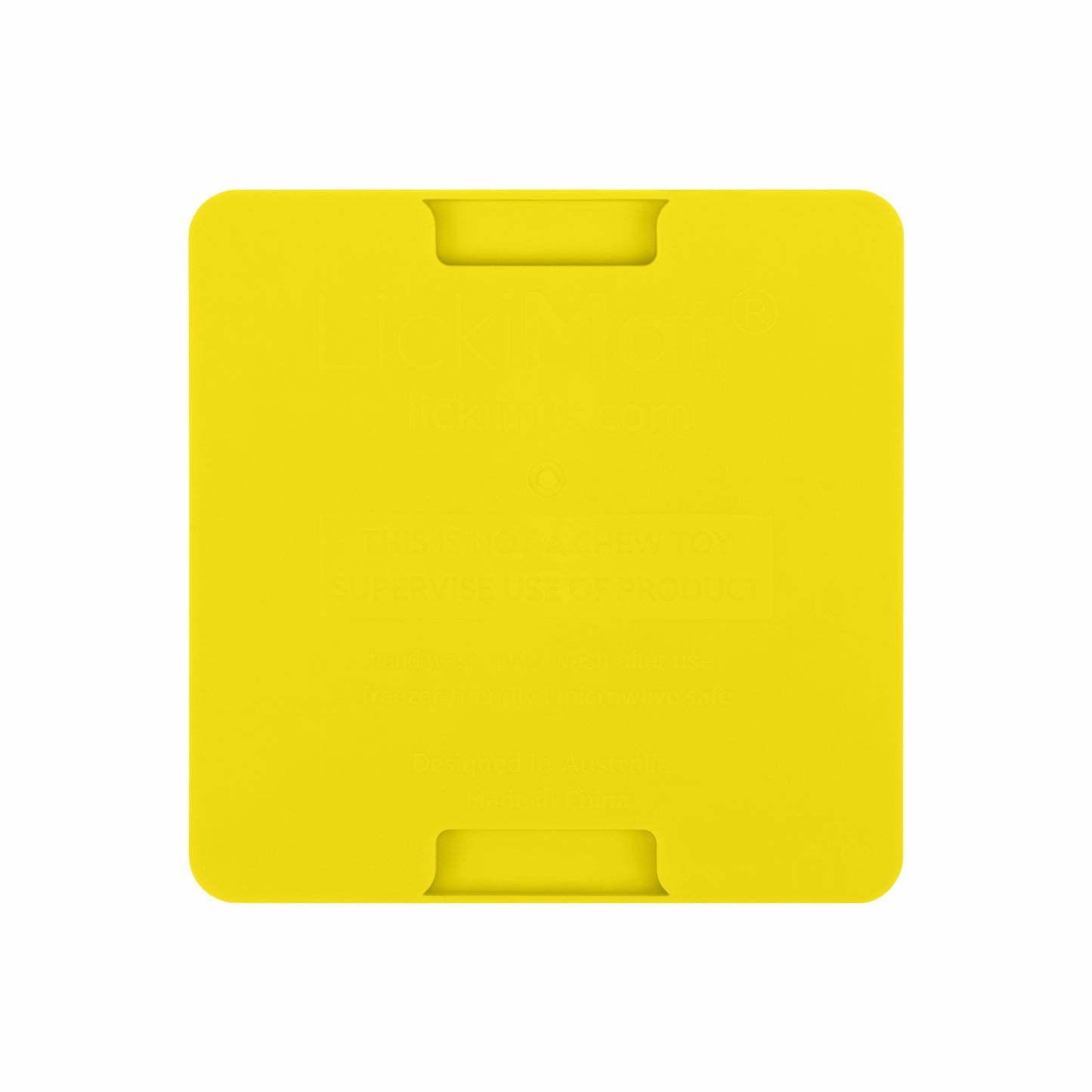 Yellow LickiMat® Mini Playdate™ – Slow Feeder Lick Mat for Cats (rear) on white background