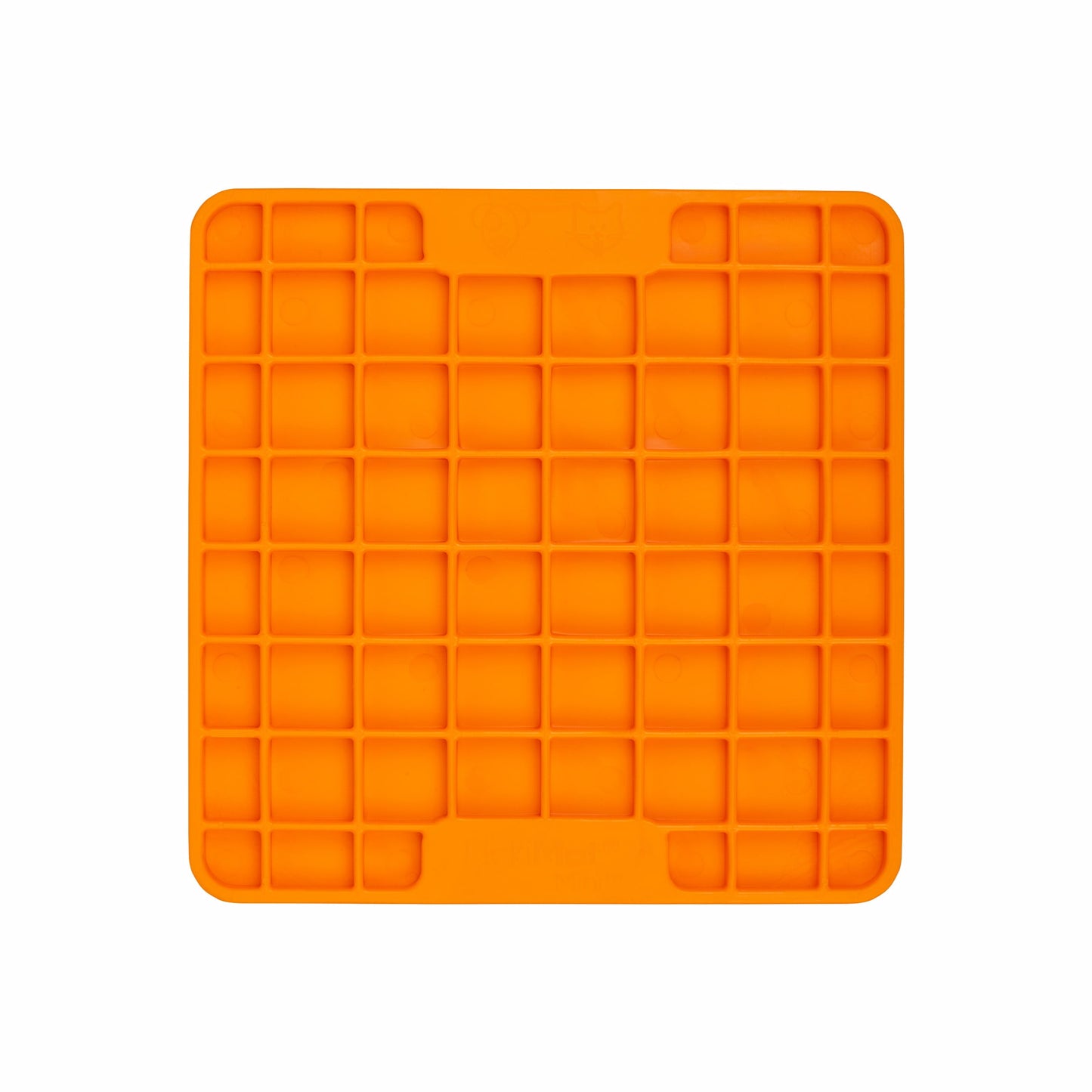 Orange LickiMat® Mini Playdate™ – Slow Feeder Lick Mat for Cats (front) on white background