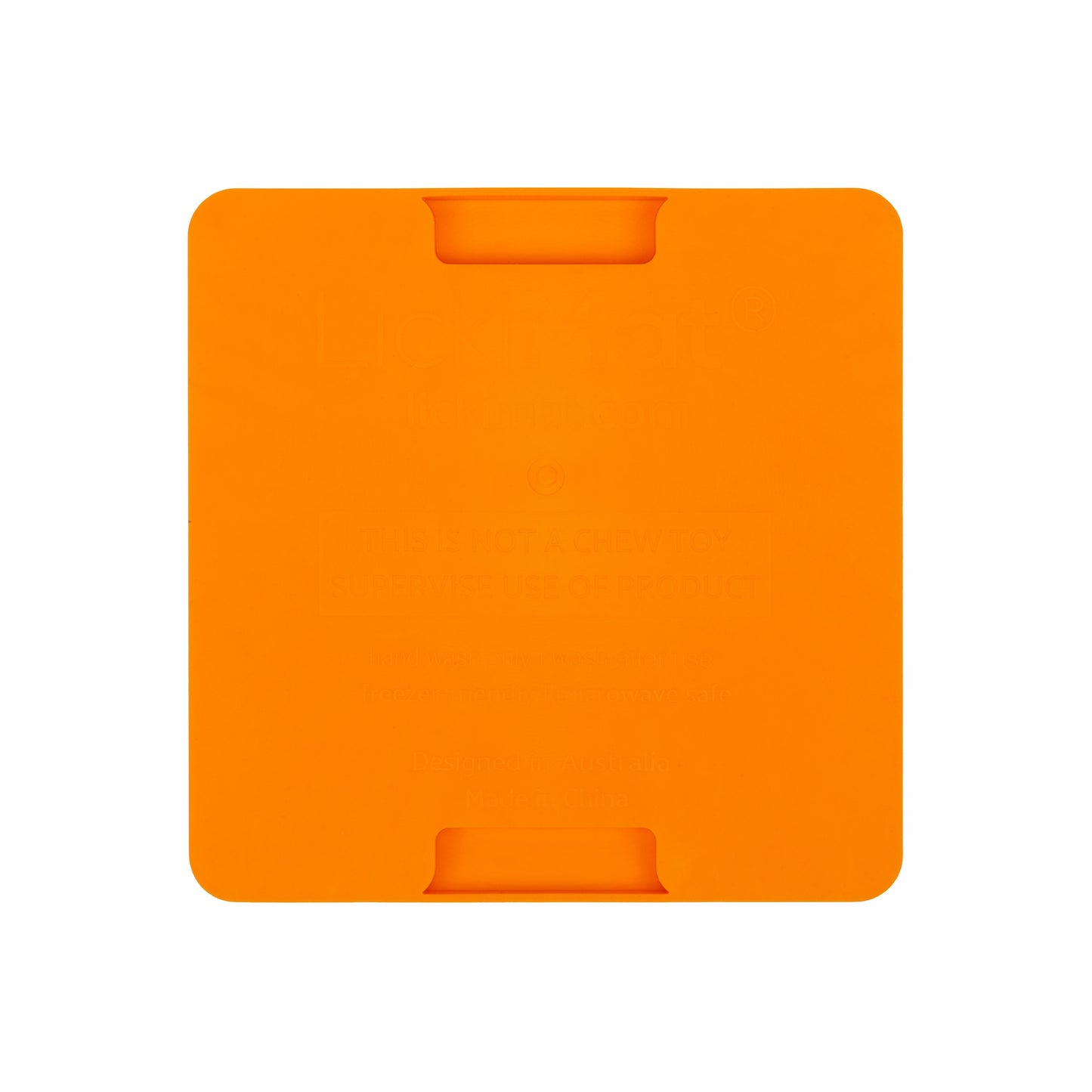 Orange LickiMat® Mini Playdate™ – Slow Feeder Lick Mat for Cats (rear) on white background