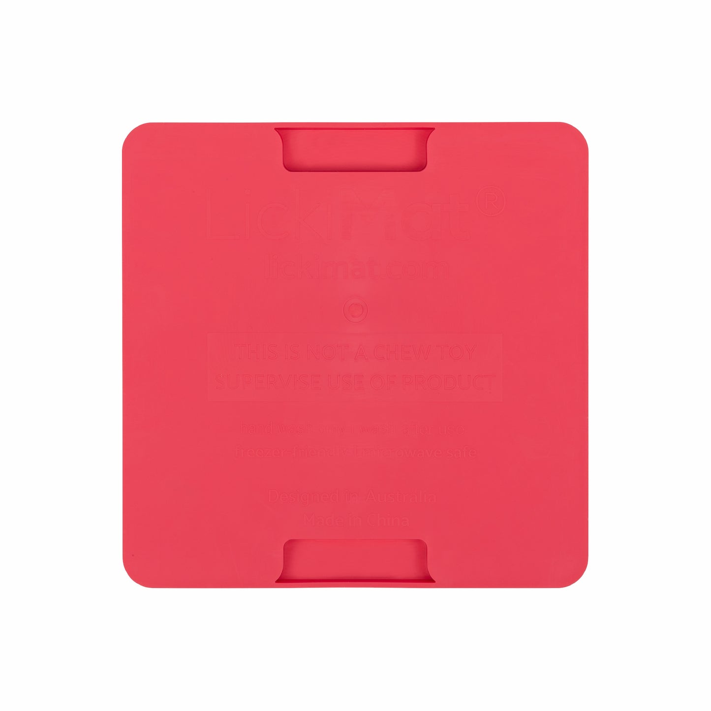 Pink LickiMat® Mini Playdate™ – Slow Feeder Lick Mat for Cats (rear) on white background