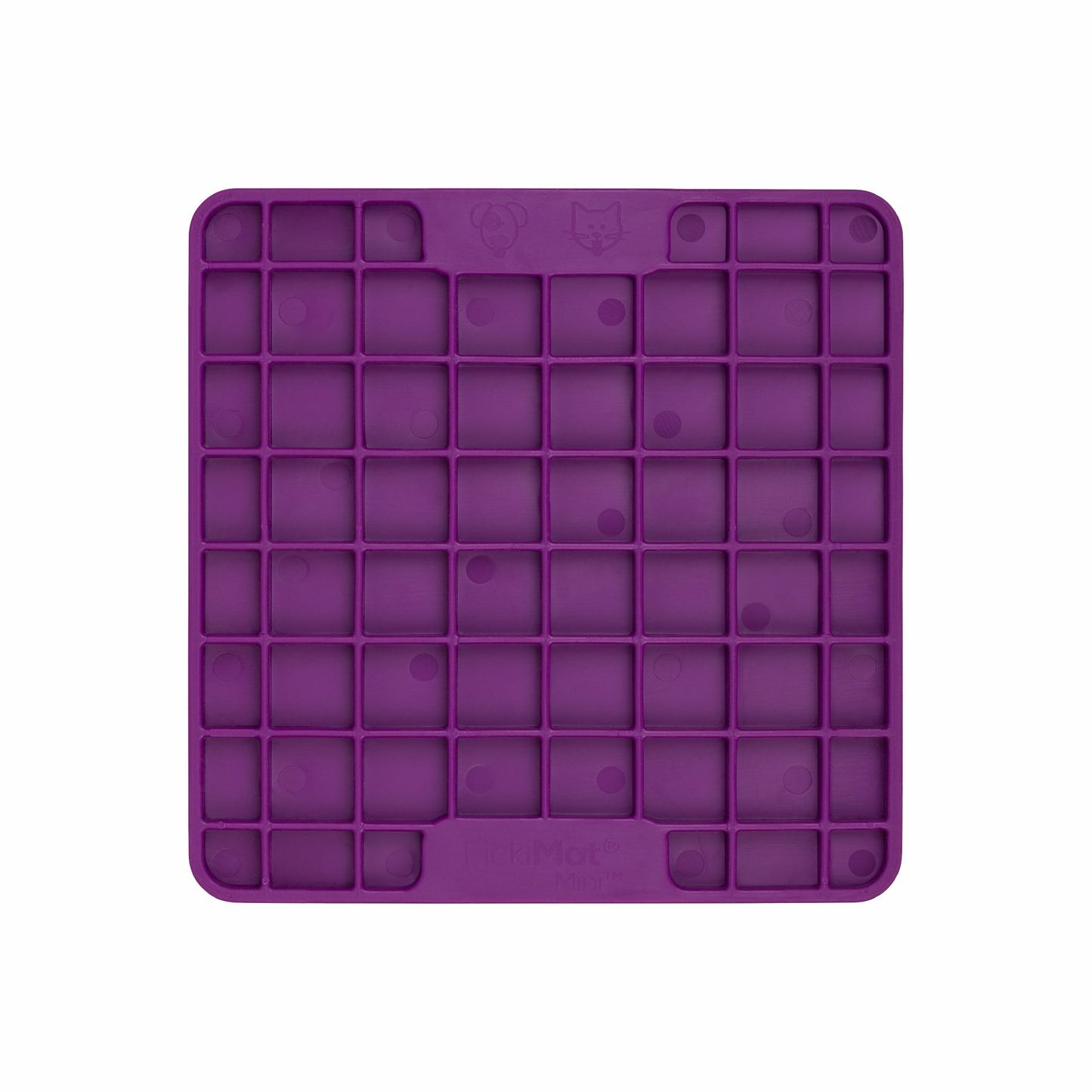 Purple LickiMat® Mini Playdate™ – Slow Feeder Lick Mat for Cats (front) on white background