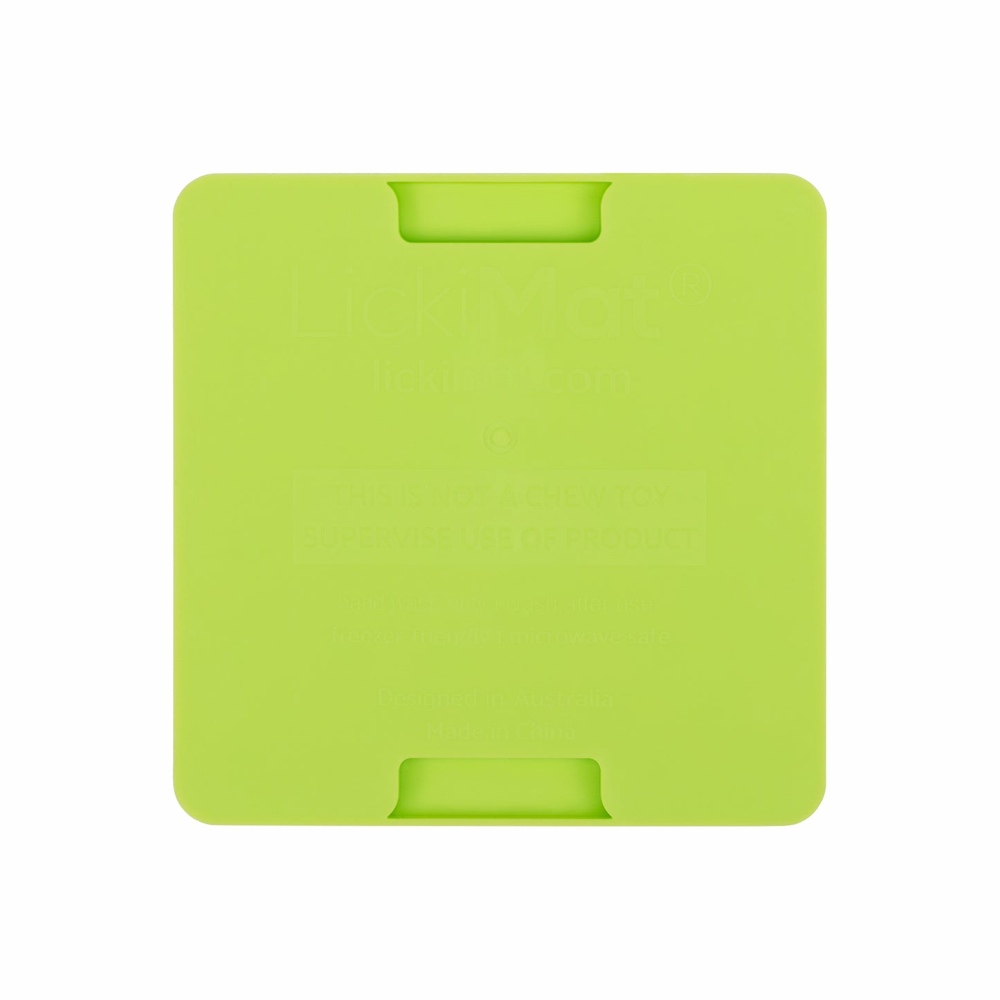 Green LickiMat® Mini Playdate™ – Slow Feeder Lick Mat for Cats (rear) on white background