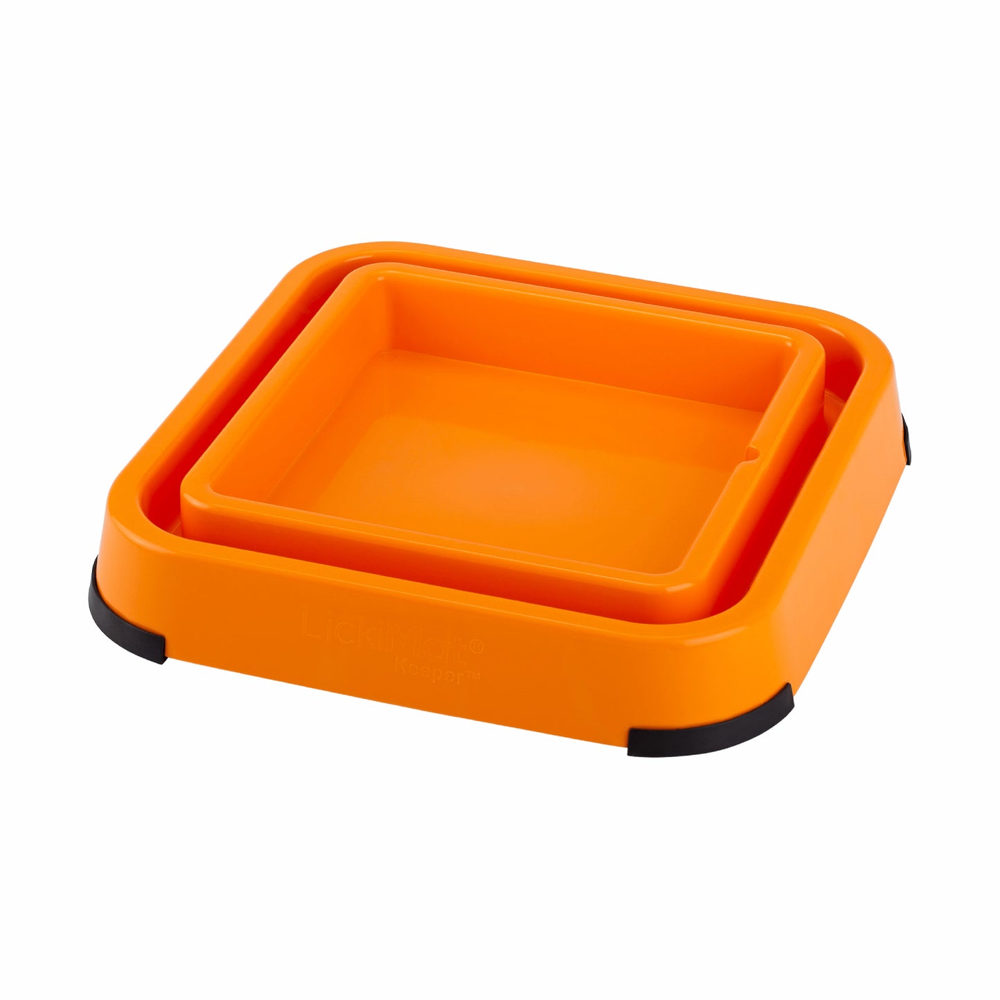 Orange LickiMat® Outdoor Keeper™ – Non-Slip Holder & Slow Feeder Dog Bowl (side) on white background
