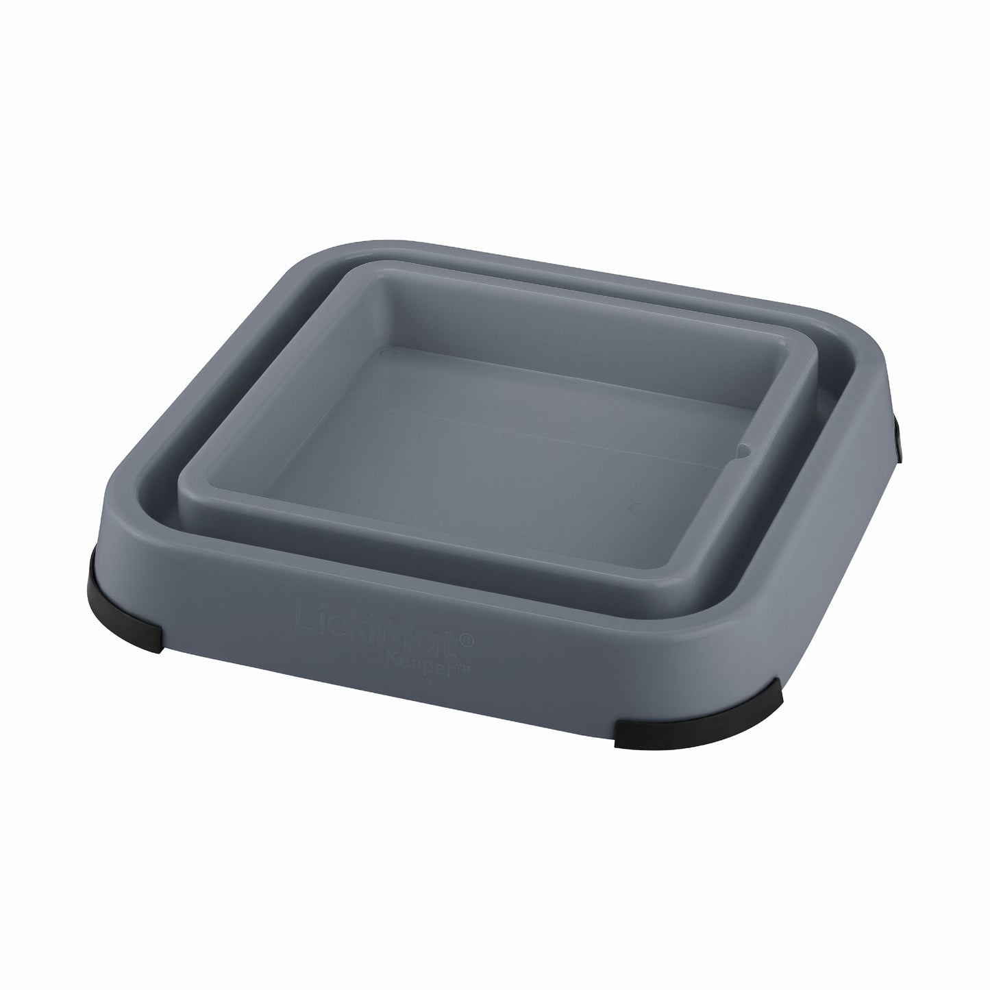 Grey LickiMat® Outdoor Keeper™ – Non-Slip Holder & Slow Feeder Dog Bowl (side) on white background