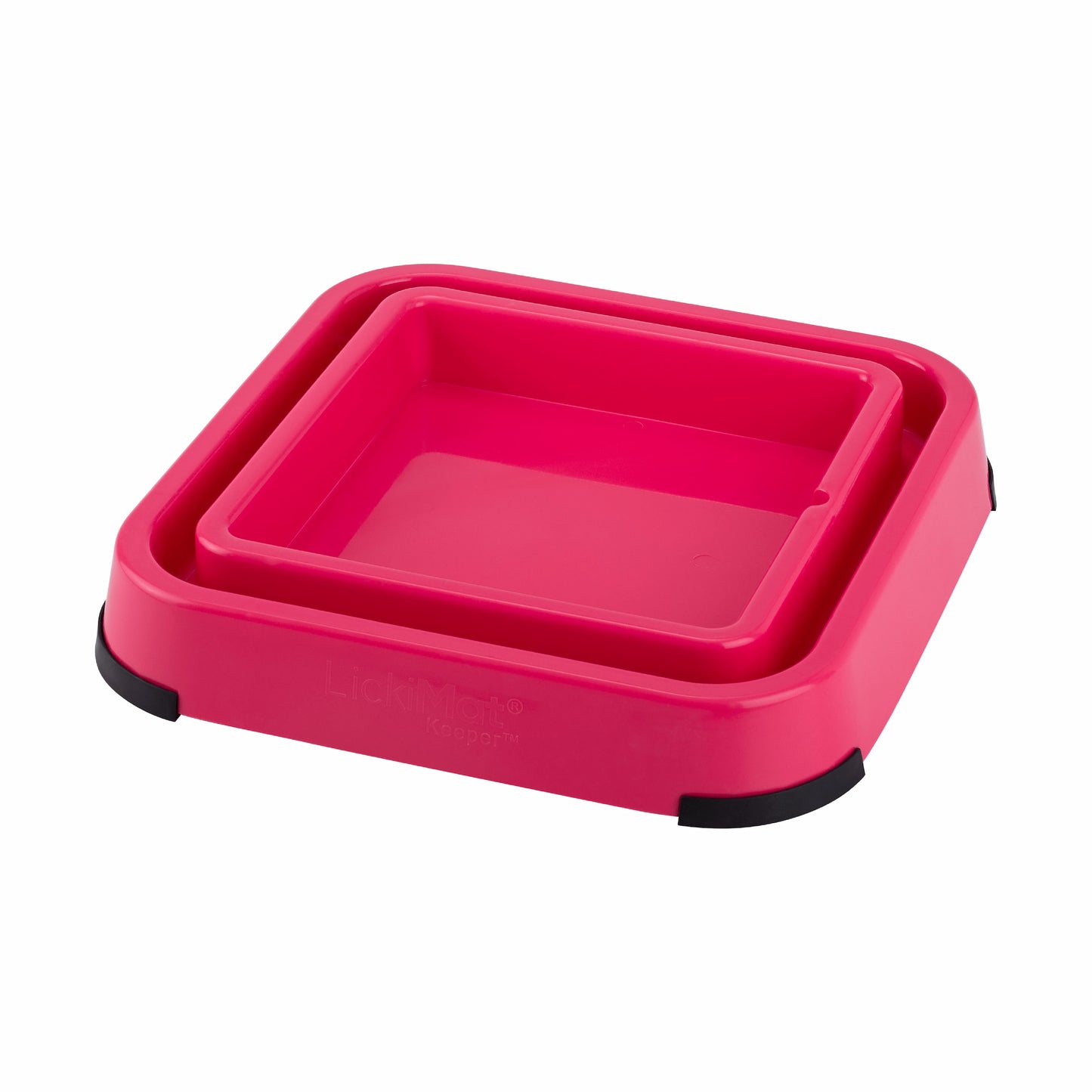 Pink LickiMat® Outdoor Keeper™ – Non-Slip Holder & Slow Feeder Dog Bowl (side) on white background