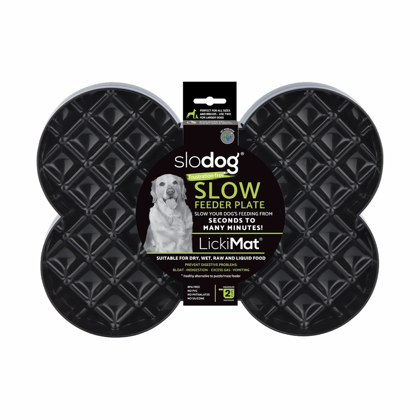 Black LickiMat® Slodog™ – Innovative Slow Feeder for Dogs, Anti-Gulp (rear) on white background