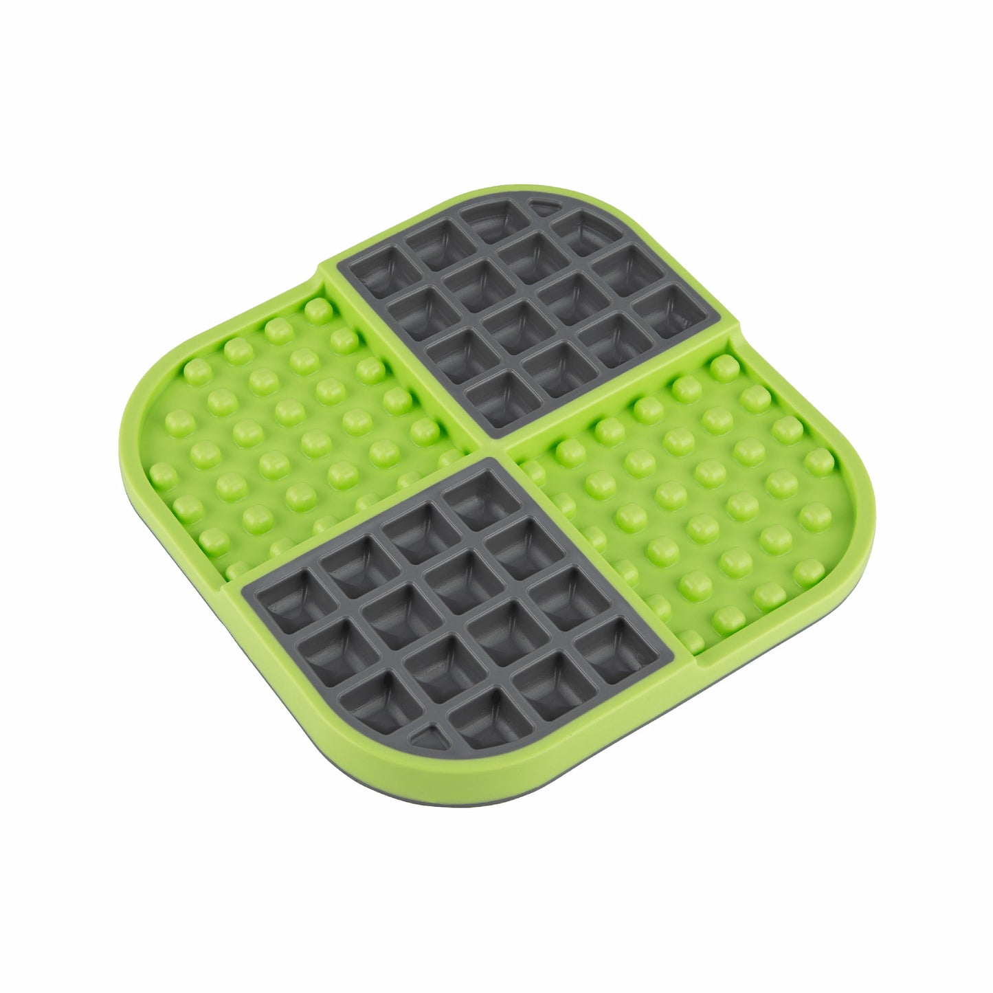 Green LickiMat® Slomo™ – Dual-Texture Slow Feeder Lick Mat for Cats (side) on white background