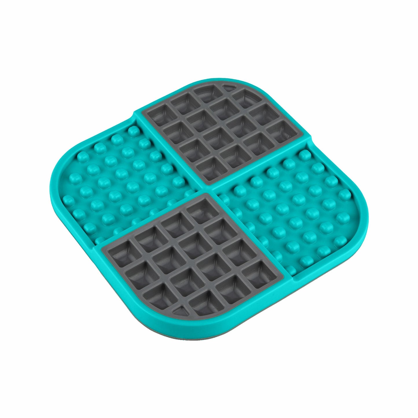 Turquoise LickiMat® Slomo™ – Dual-Texture Slow Feeder for Dogs (side) on a white background