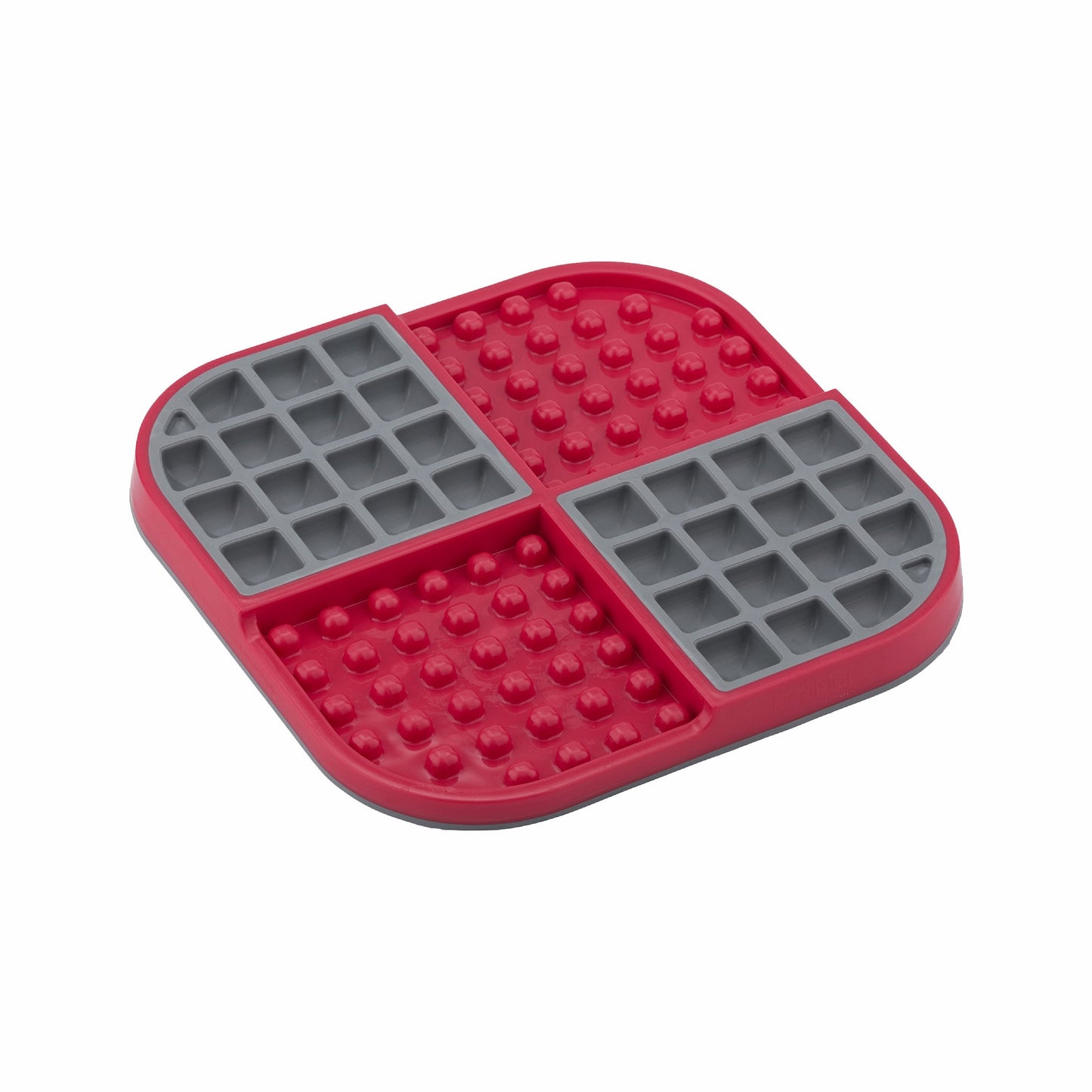 Red LickiMat® Slomo™ – Dual-Texture Slow Feeder for Dogs (side) on a white background