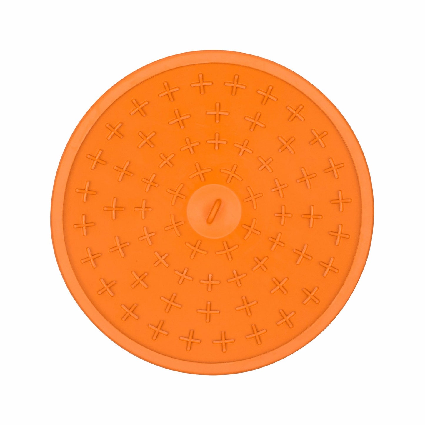 Orange LickiMat® Splash™ – Suction Slow Feeder for Dogs, Grooming & Bath Time (top) on a white background