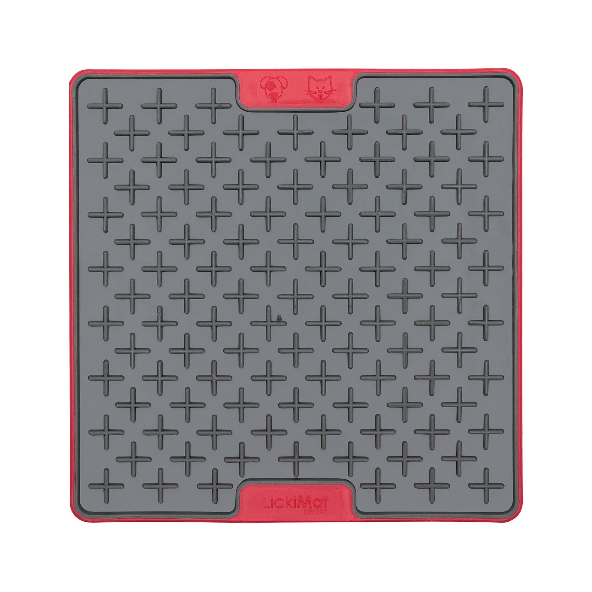 Red LickiMat® Tuff Buddy™ – Durable Slow Feeder Lick Mat for Dogs (front) on a white background