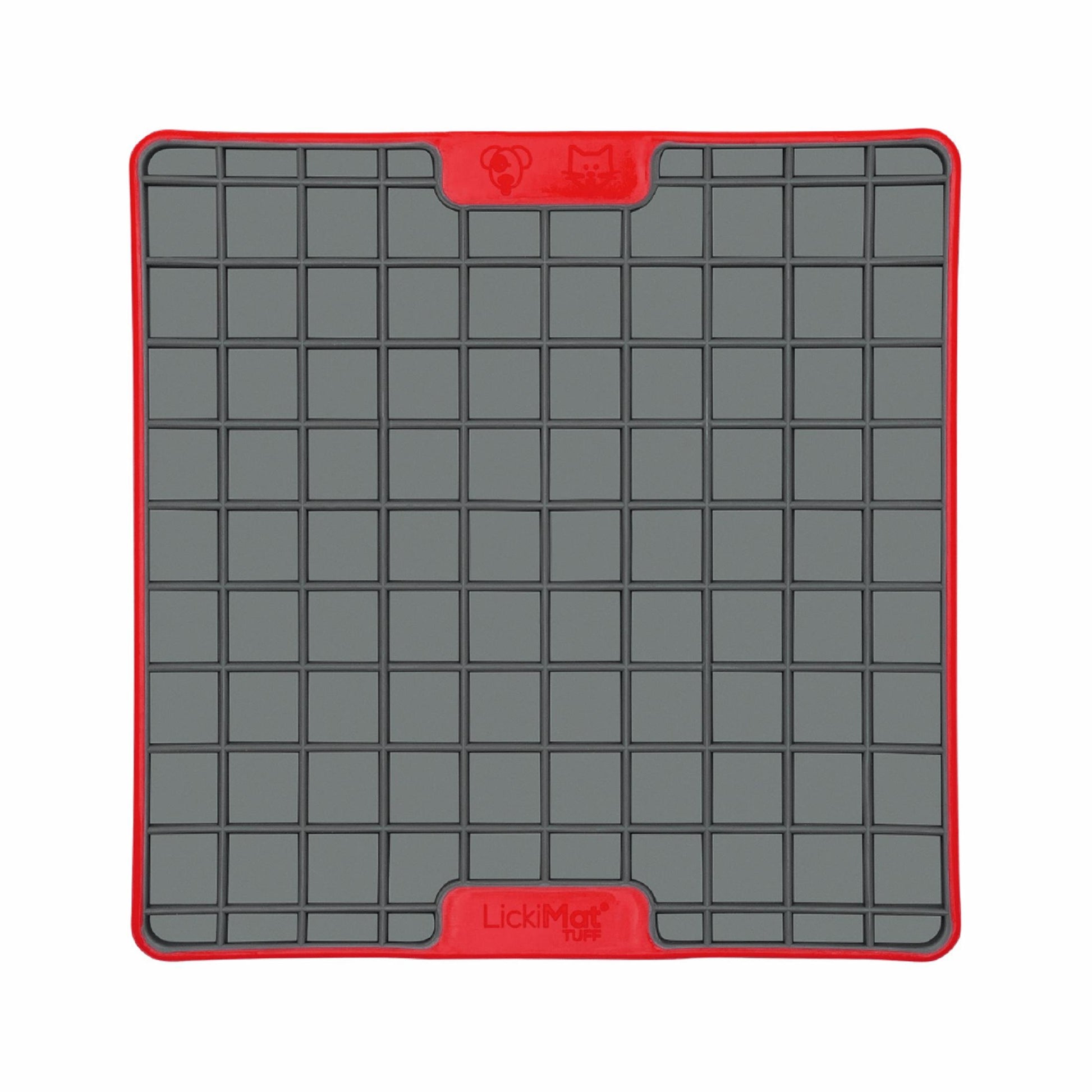 Red LickiMat® Tuff Playdate™ – Durable Slow Feeder Lick Mat for Dogs (front) on a white background