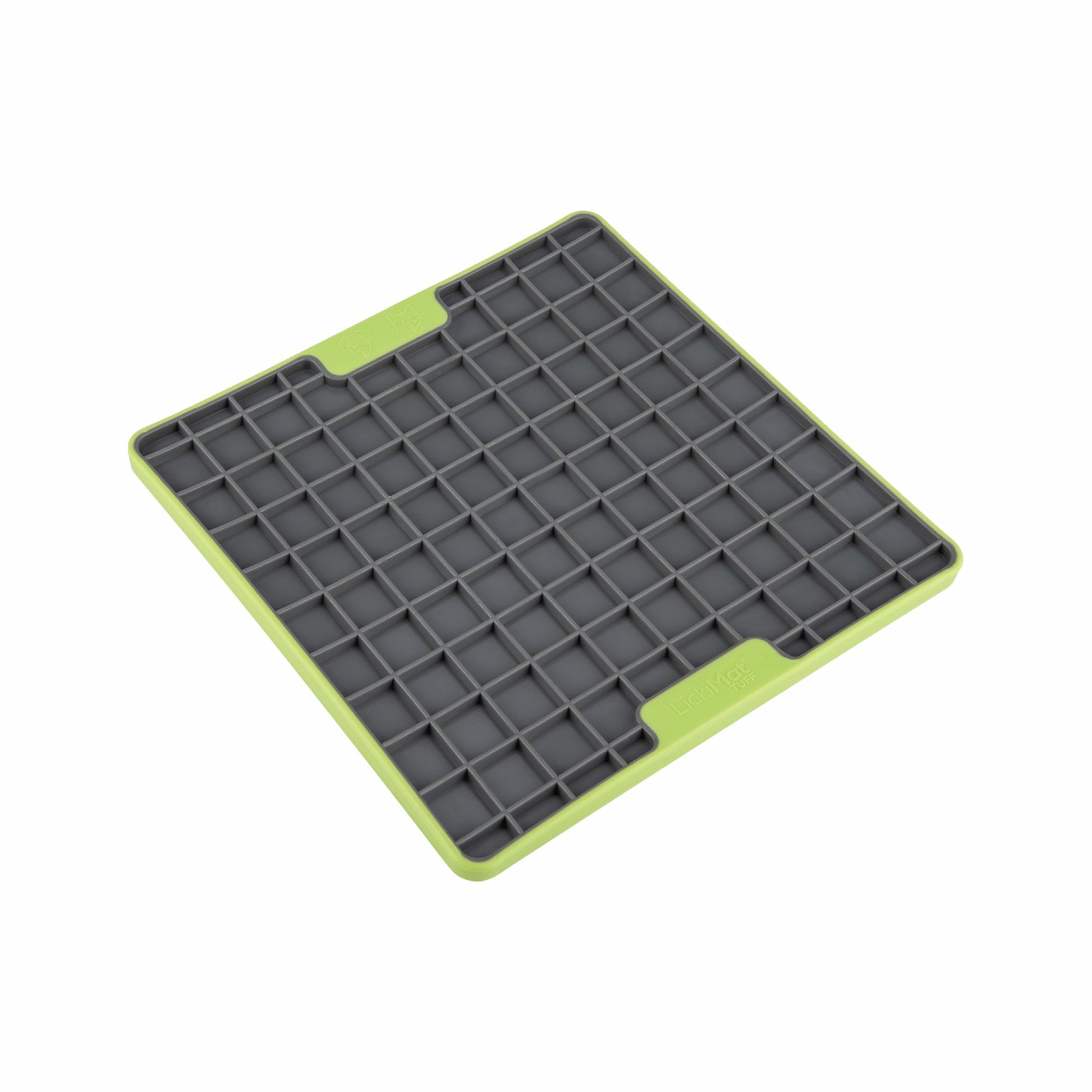 Green LickiMat® Tuff Playdate™ – Durable Slow Feeder Lick Mat for Dogs (side) on a white background
