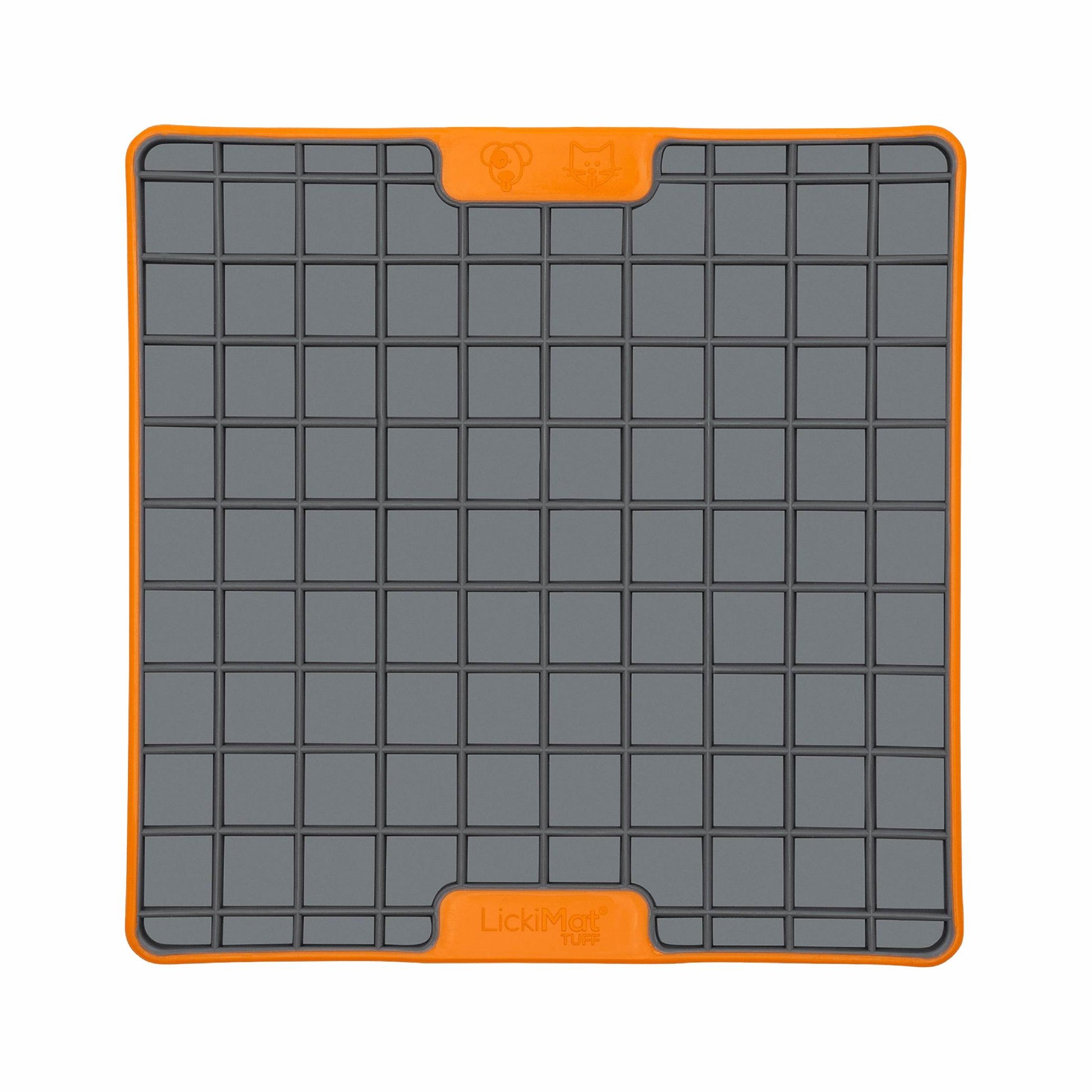 Orange LickiMat® Tuff Playdate™ – Durable Slow Feeder Lick Mat for Dogs (front) on a white background