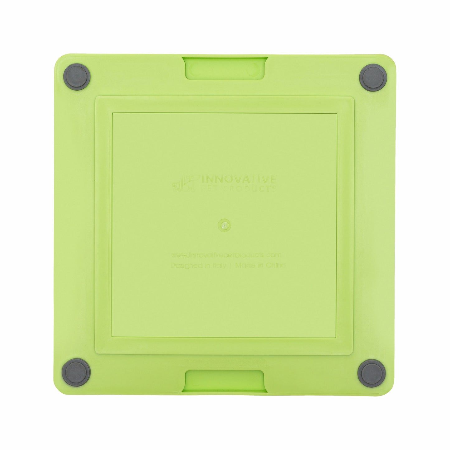 Green LickiMat® Tuff Soother™ for Cats – Durable Slow Feeder Lick Mat on white background (rear view)