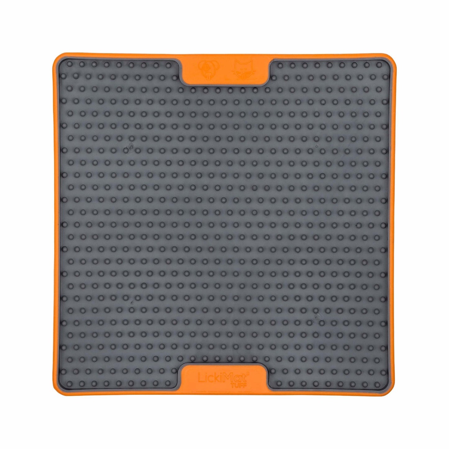 Orange LickiMat® Tuff Soother™ – Durable Slow Feeder Lick Mat for Dogs (front) on a white background