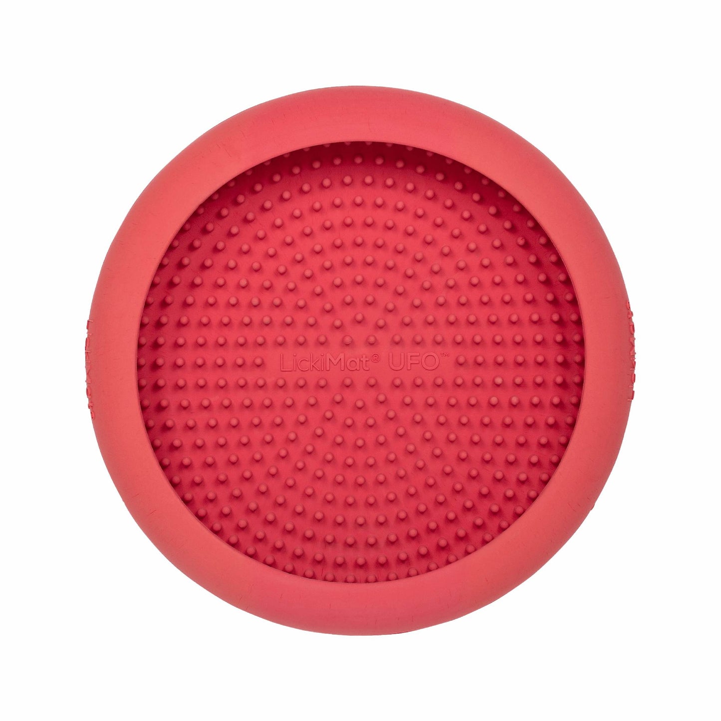 Pink LickiMat® UFO™ – Suction Slow Feeder Dog Bowl (front) on a white background