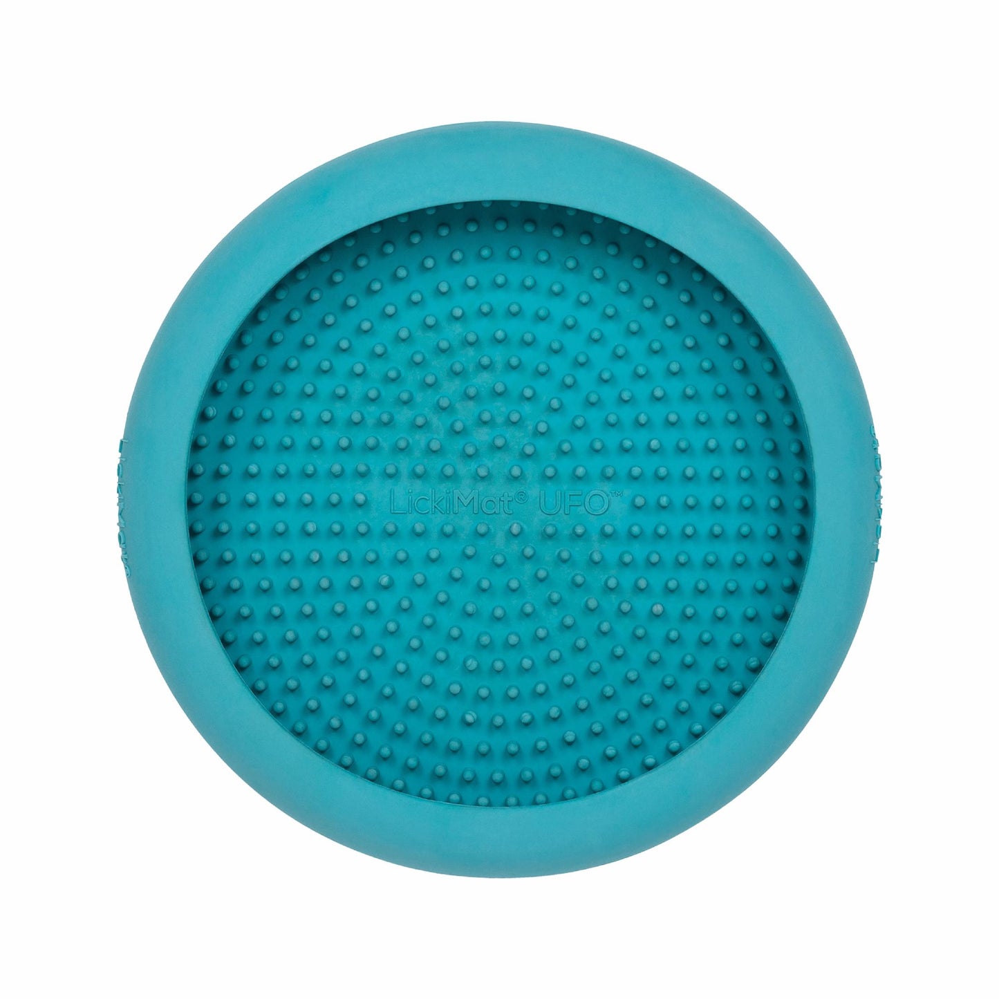 Turquoise LickiMat® UFO™ – Suction Slow Feeder Dog Bowl (front) on a white background