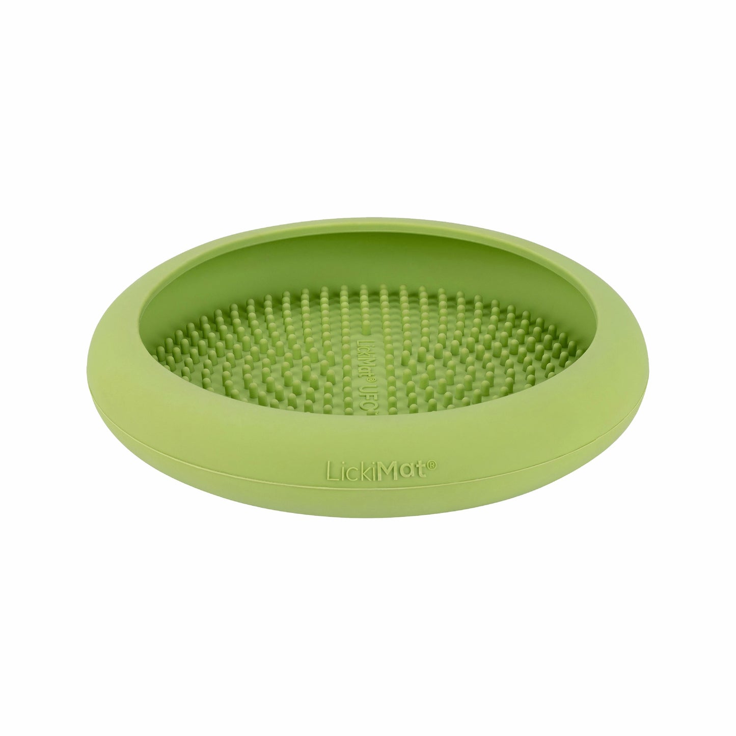 Green LickiMat® UFO™ – Suction Slow Feeder Dog Bowl (side) on a white background