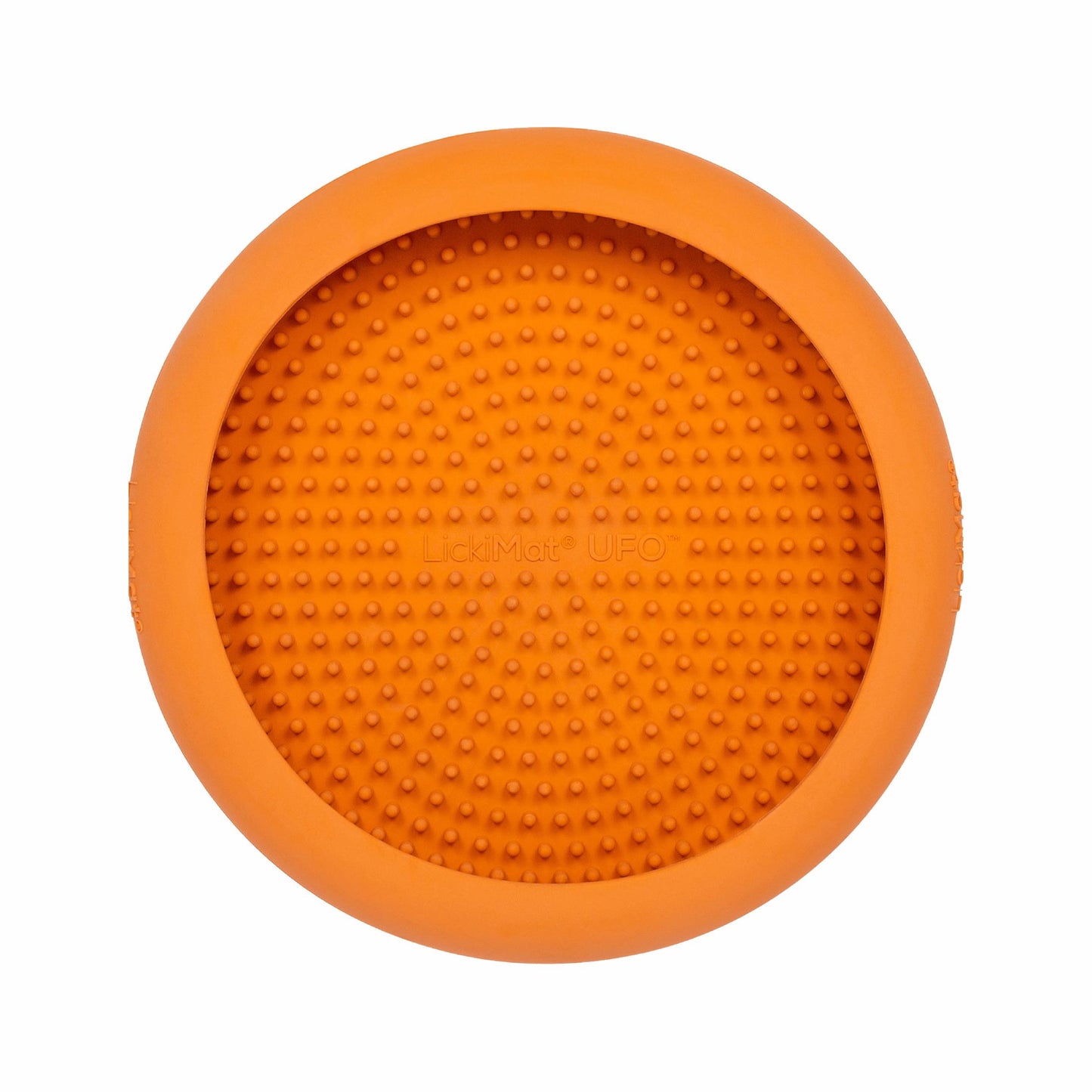 Orange LickiMat® UFO™ – Suction Slow Feeder Dog Bowl (front) on a white background