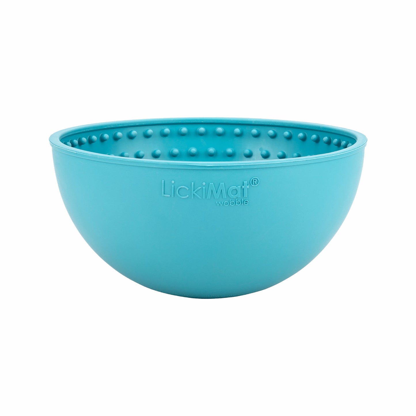 Turquoise LickiMat® Wobble™ – Fun, Reversible Slow Feeder Bowl for Dogs (front) on a white background
