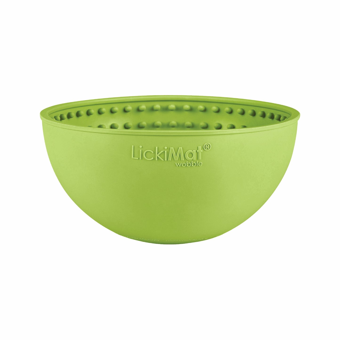 Green LickiMat® Wobble™ – Fun, Reversible Slow Feeder Bowl for Dogs (front) on a white background