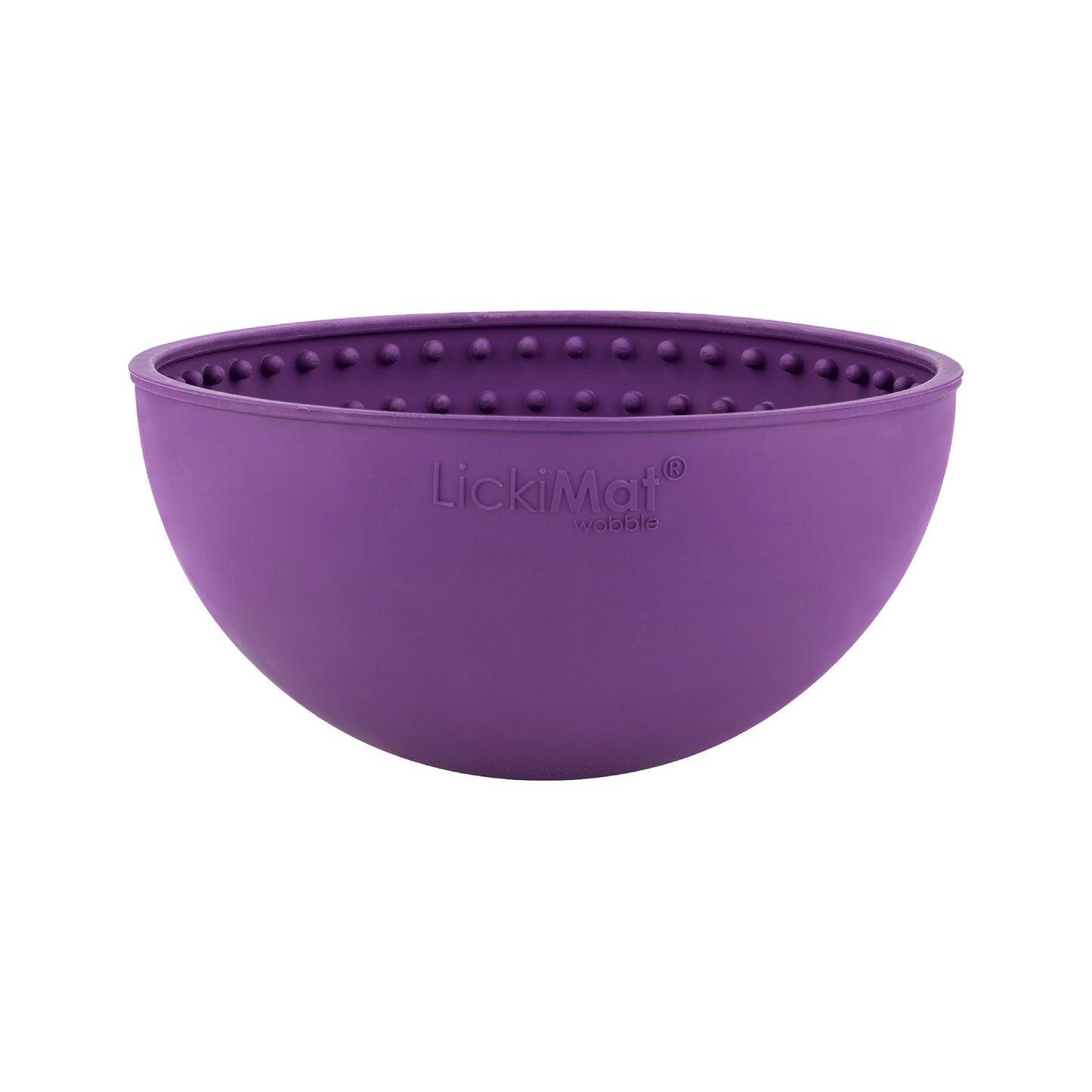Purple LickiMat® Wobble™ – Fun, Reversible Slow Feeder Bowl for Dogs (front) on a white background