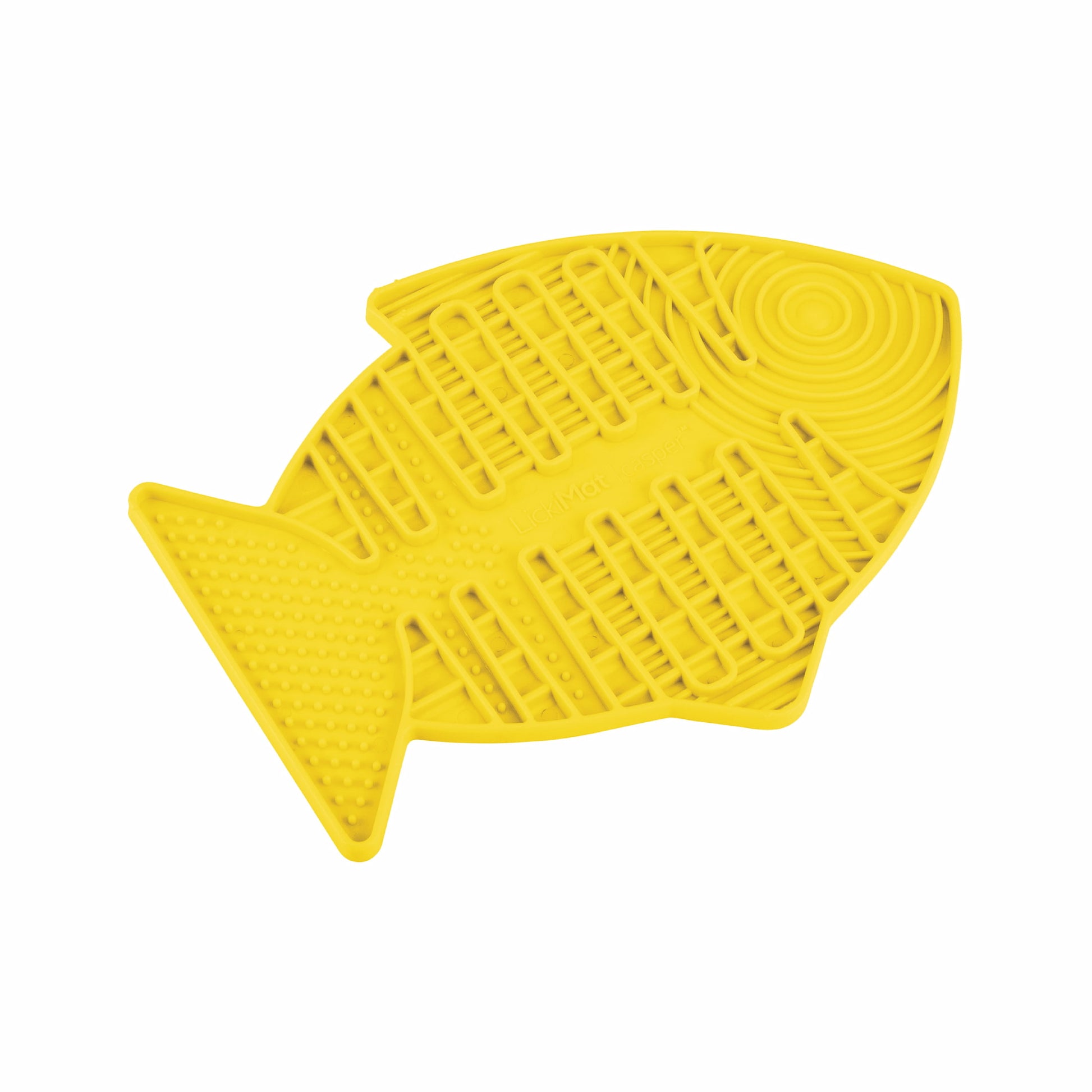 Yellow LickiMat® Casper™ – Slow Feeder Lick Mat for Cats (side) on white background 