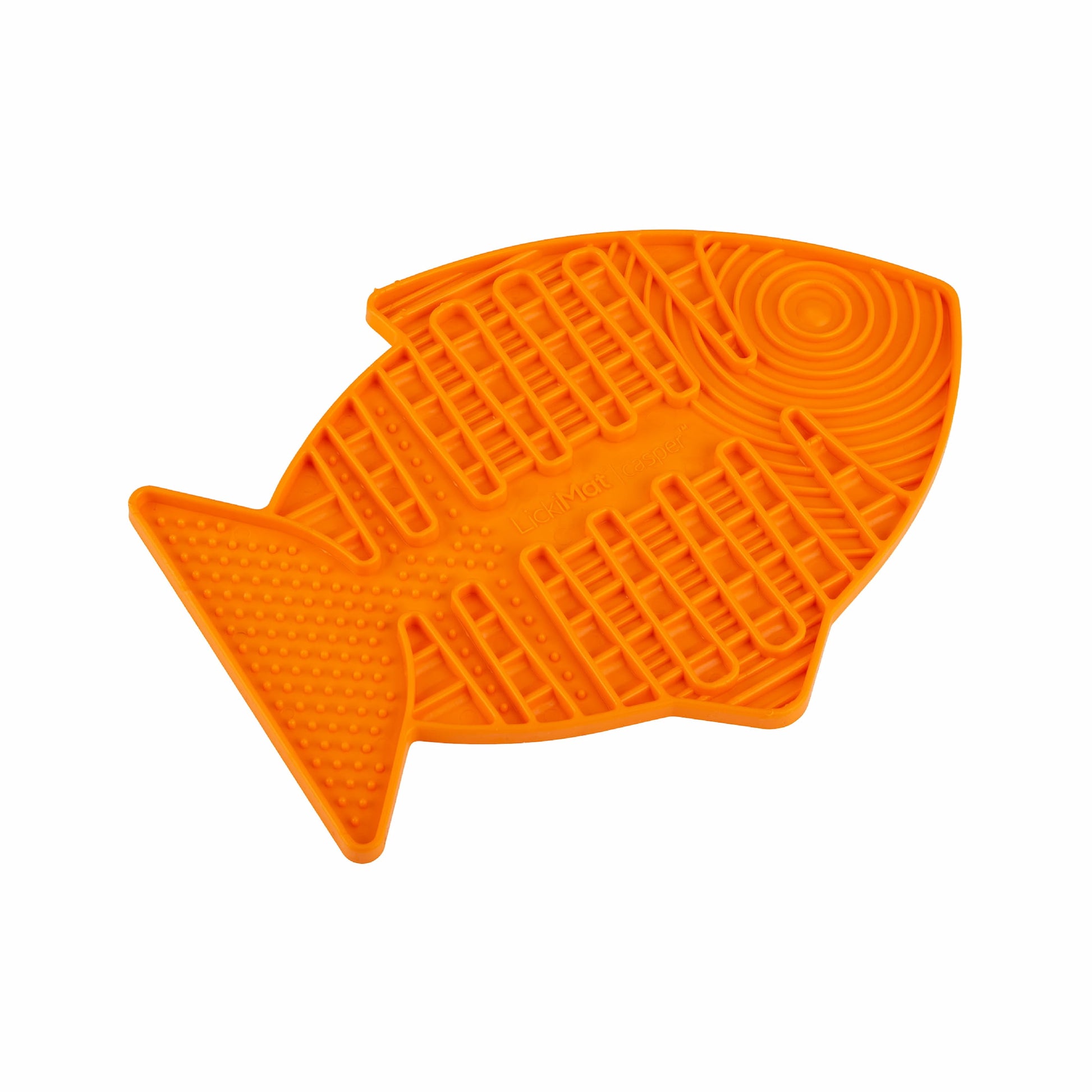 Orange LickiMat® Casper™ – Slow Feeder Lick Mat for Cats (side) on white background 