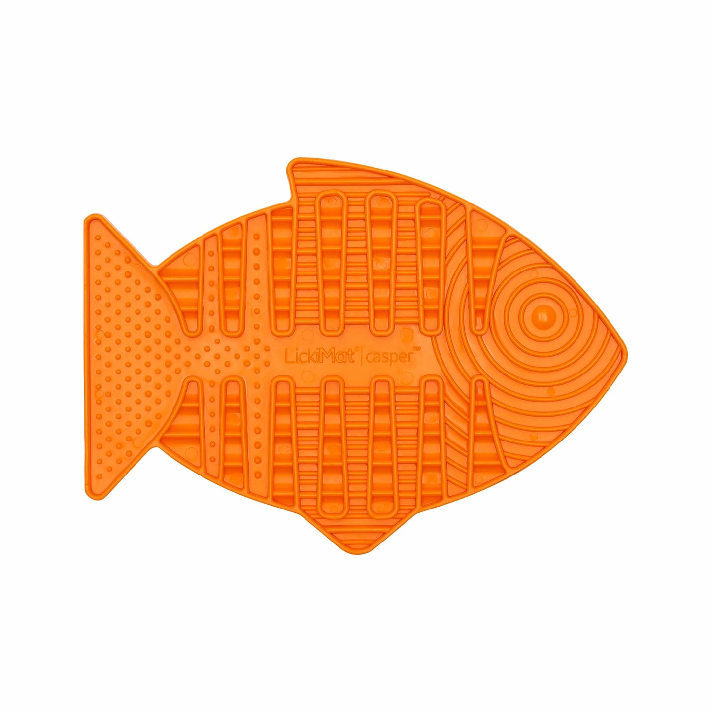 Orange LickiMat® Casper™ – Slow Feeder Lick Mat for Cats (front) on white background 
