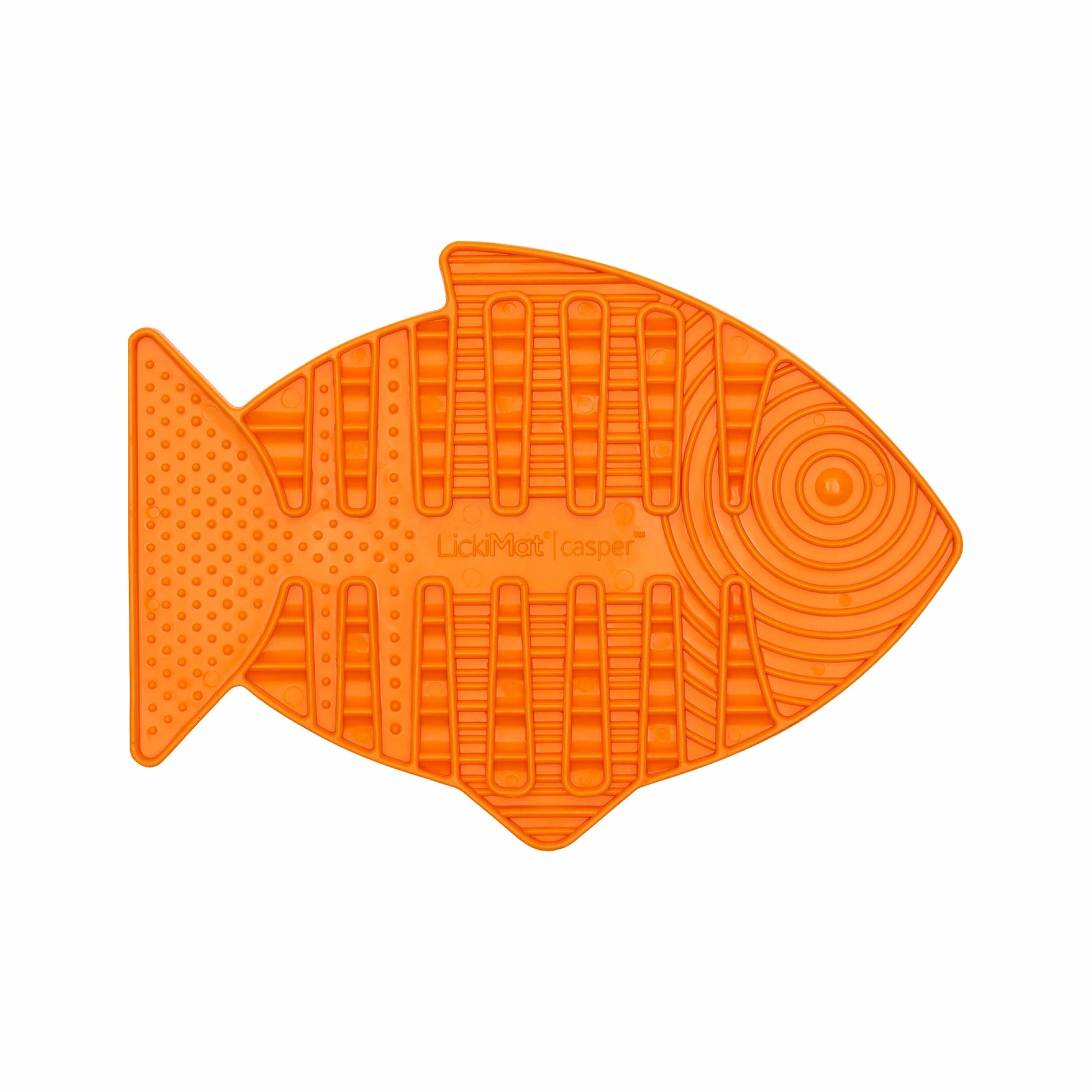 Orange LickiMat® Casper™ – Slow Feeder Lick Mat for Cats (front) on white background 