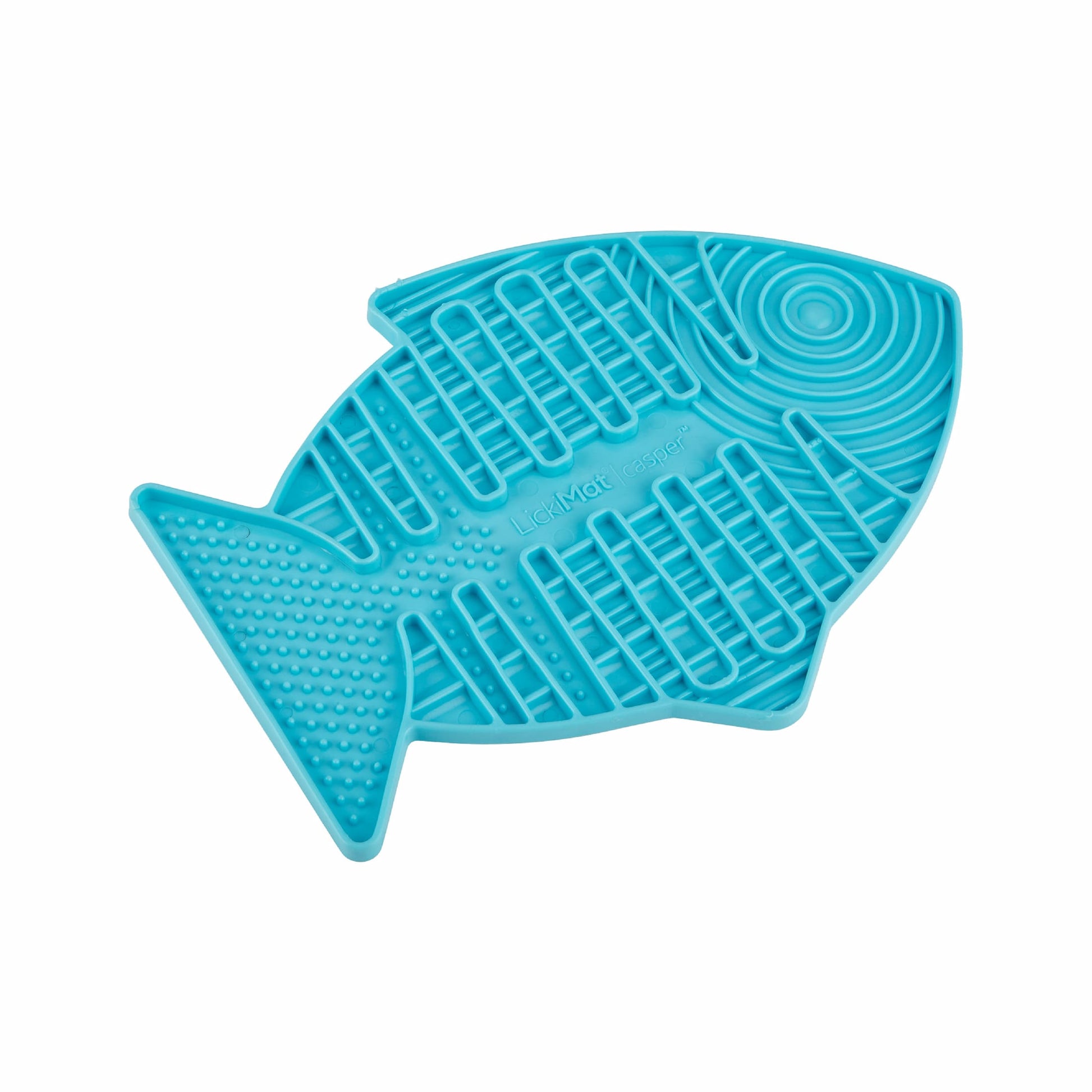 Turquoise LickiMat® Casper™ – Slow Feeder Lick Mat for Cats (side) on white background 